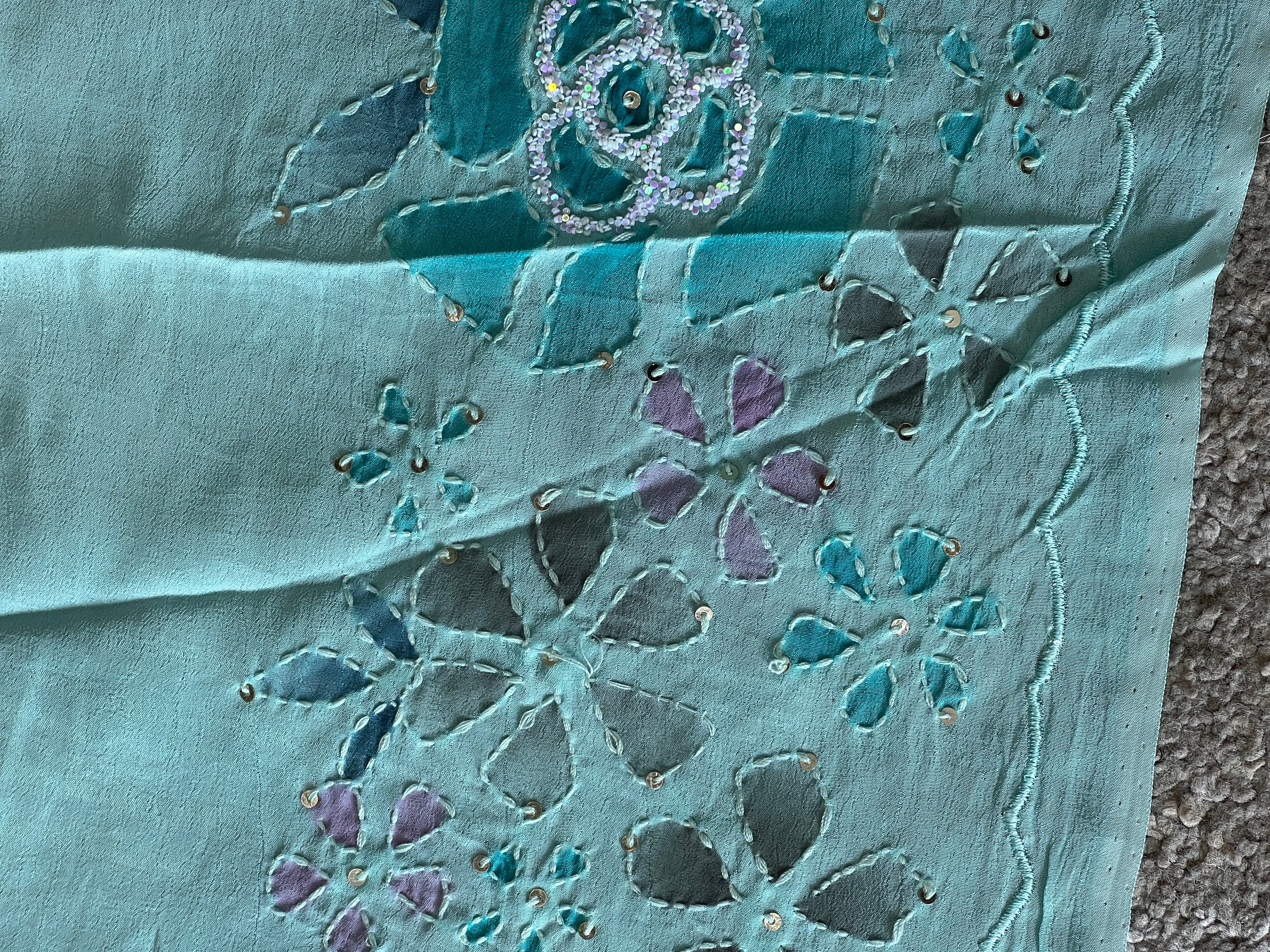 Paint With Kantha & Sequence Highlighted Organza Saree | SBS1268