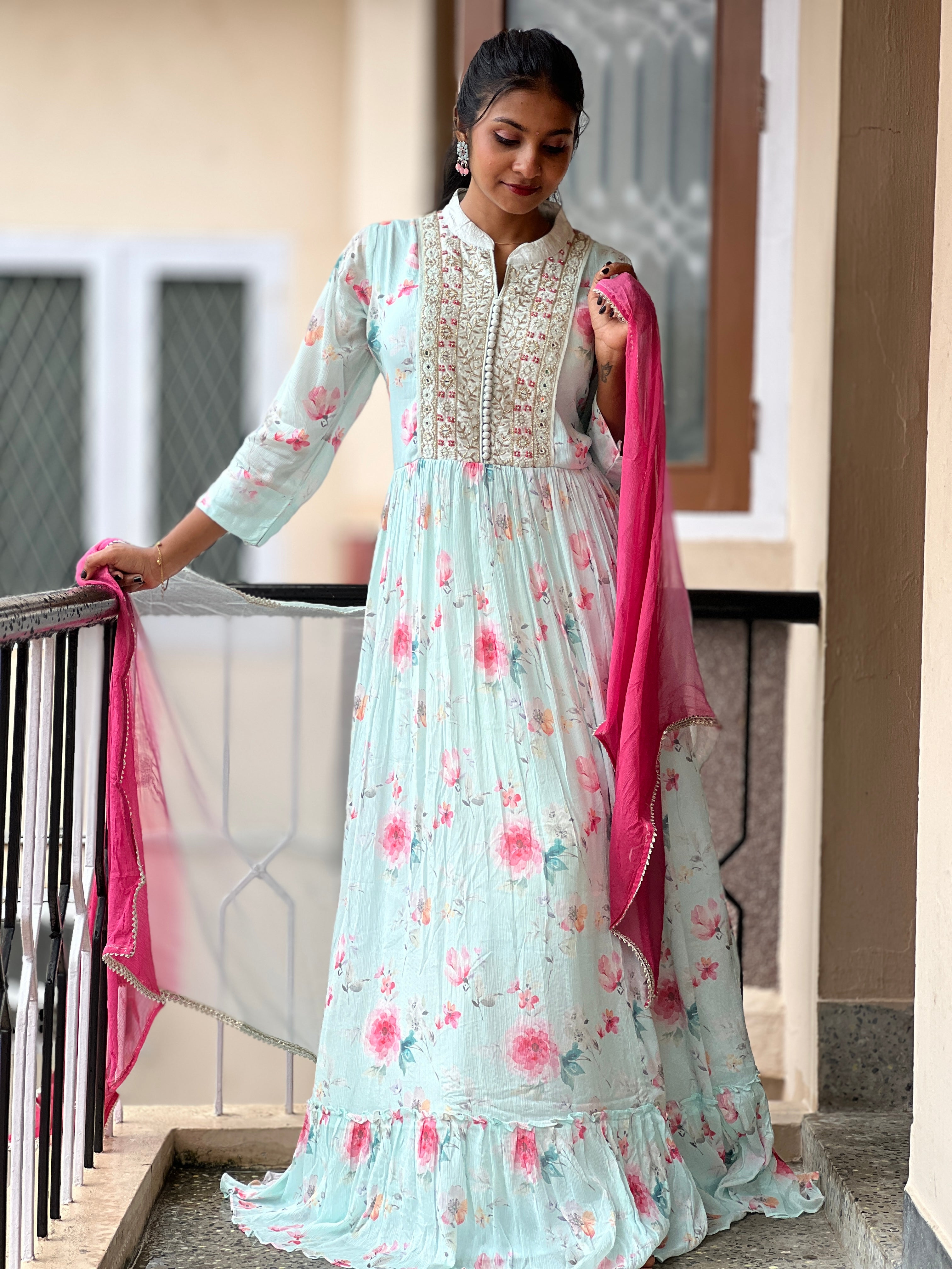 Party Wear Chinon Gown FW101 - Main Image