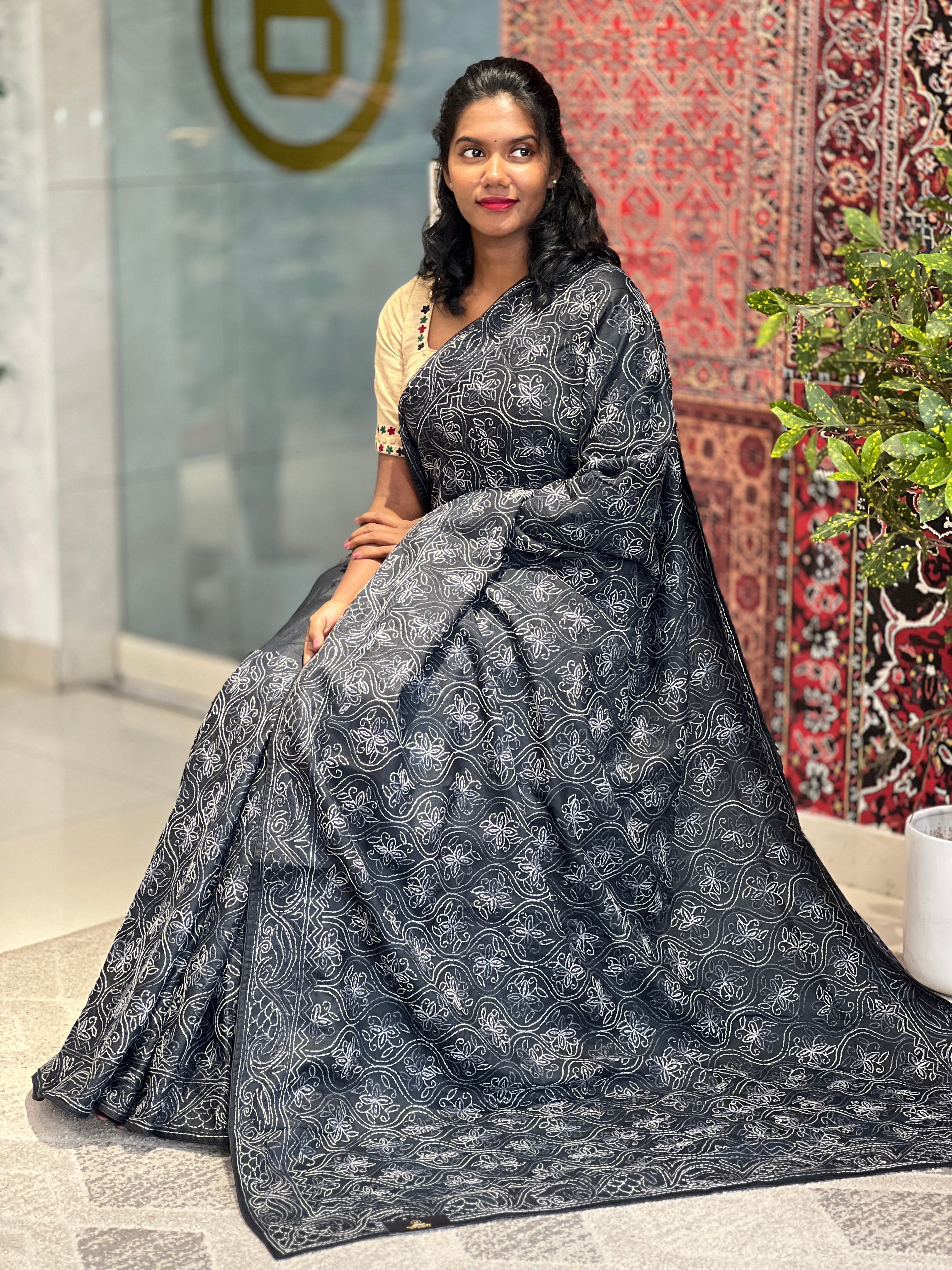 Hand Kantha Weaved Tussar Saree | SBS1236