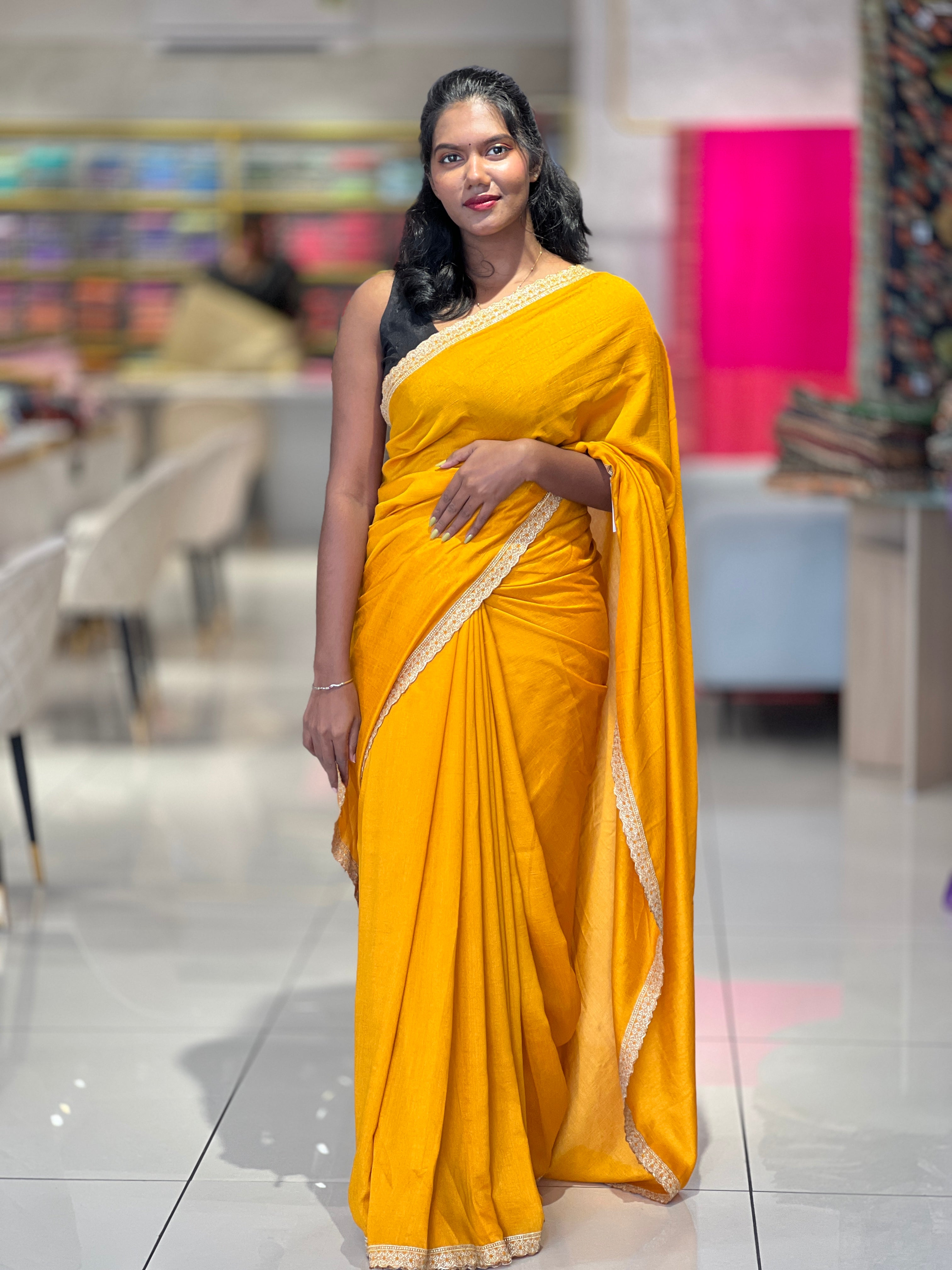 Embroidery Border Pattern Vichitra Silk Saree | RP488