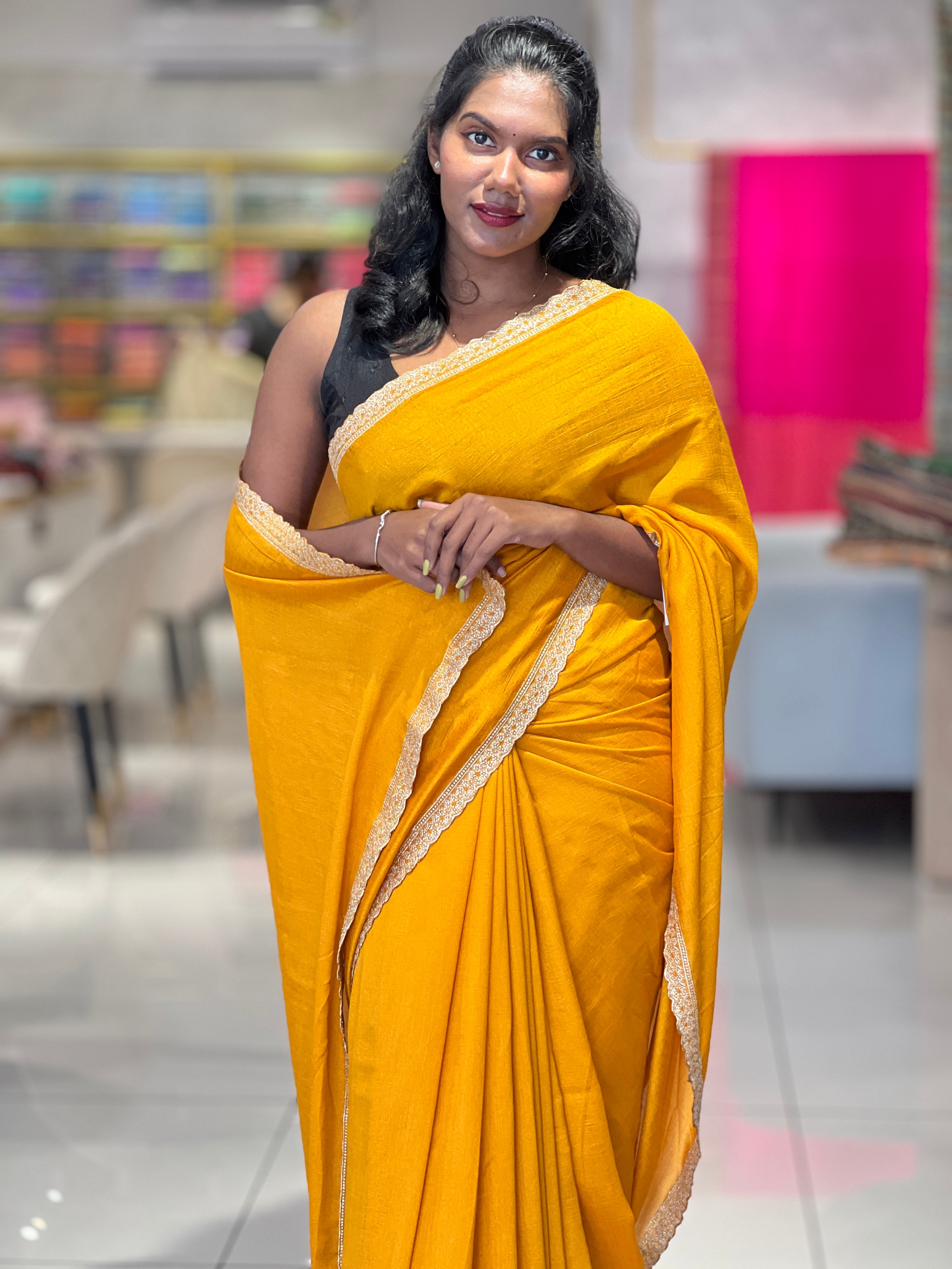 Embroidery Border Pattern Vichitra Silk Saree | RP488