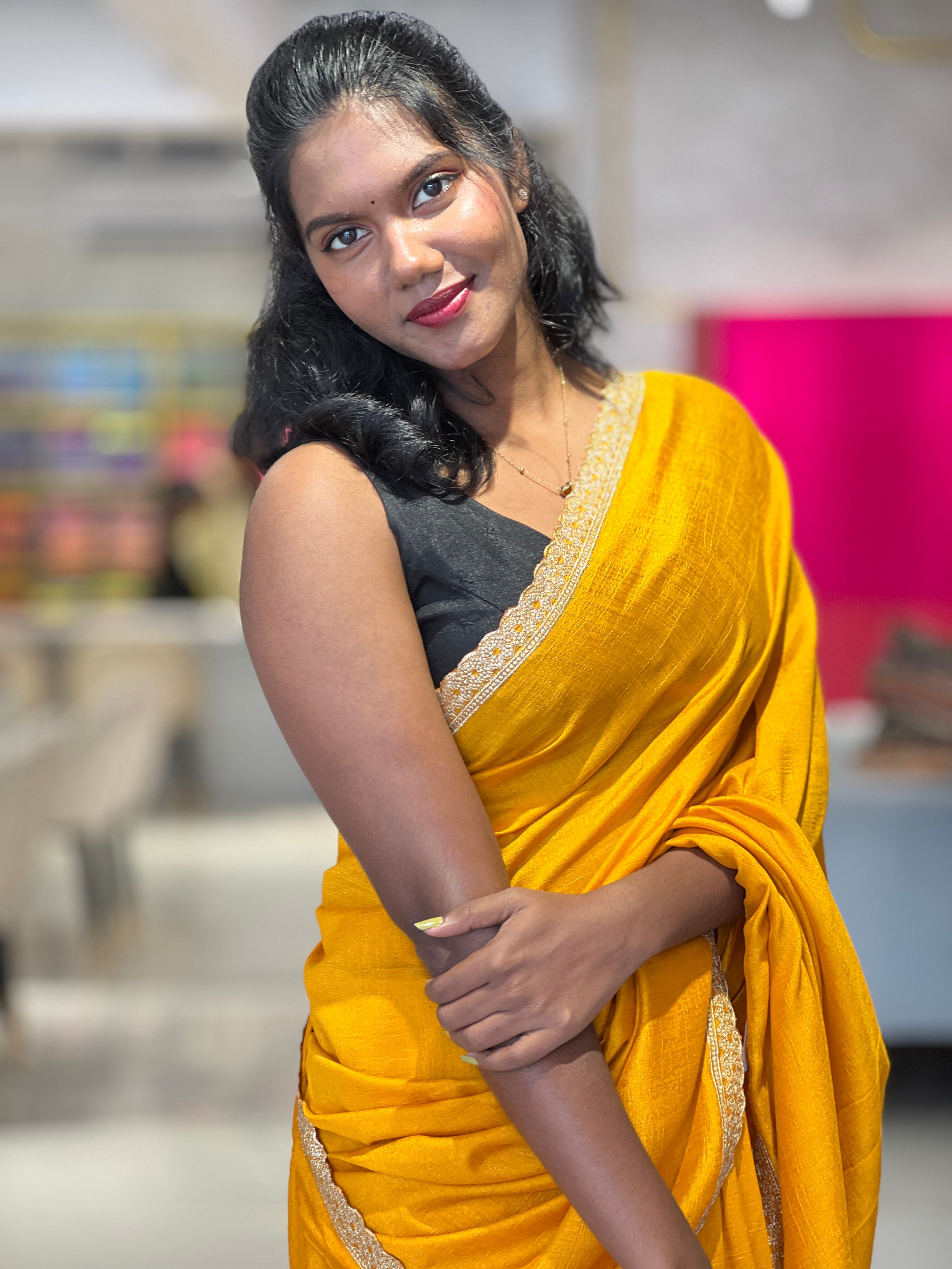 Embroidery Border Pattern Vichitra Silk Saree | RP488