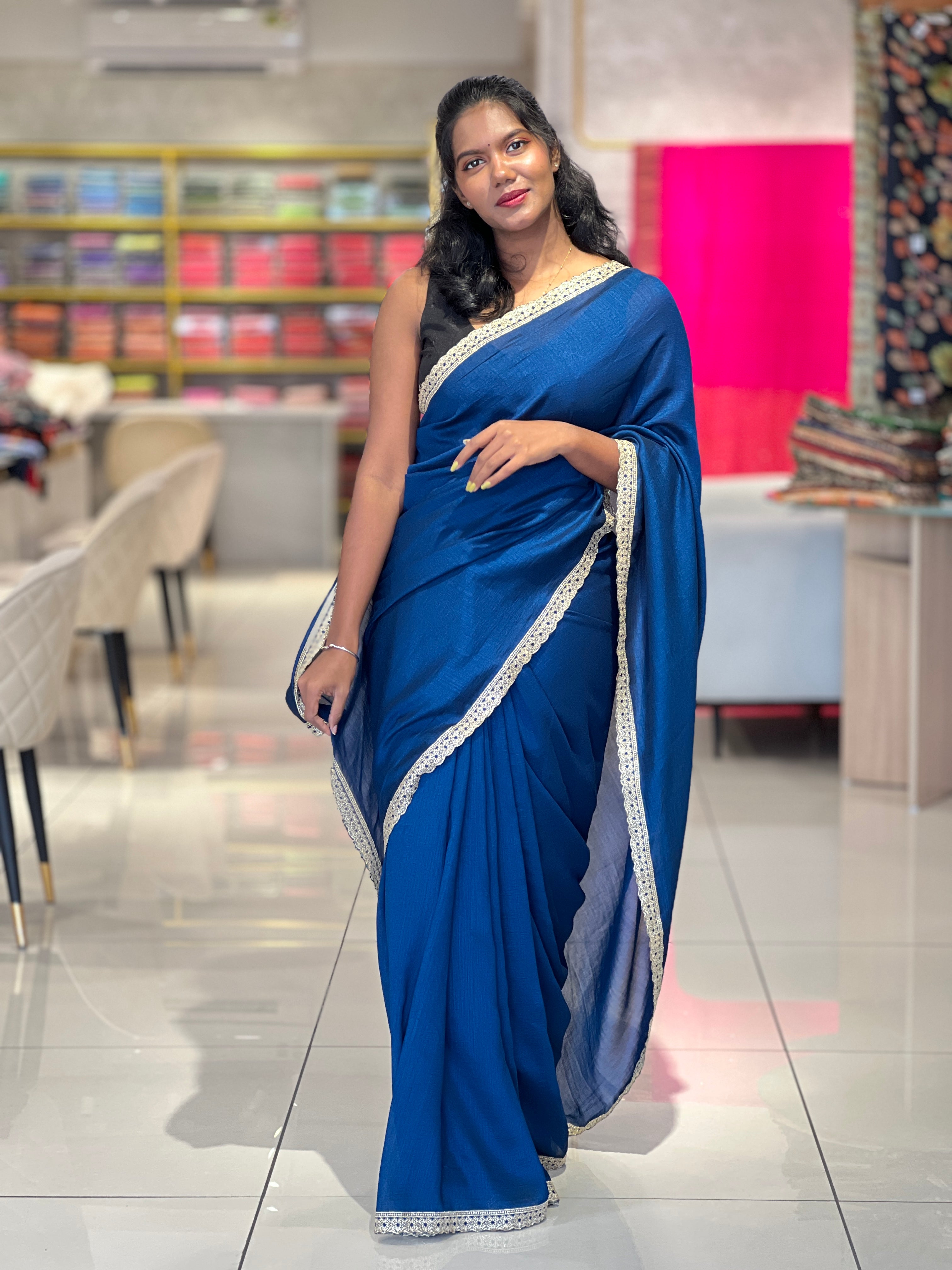 Embroidery Border Pattern Vichitra Silk Saree | RP488