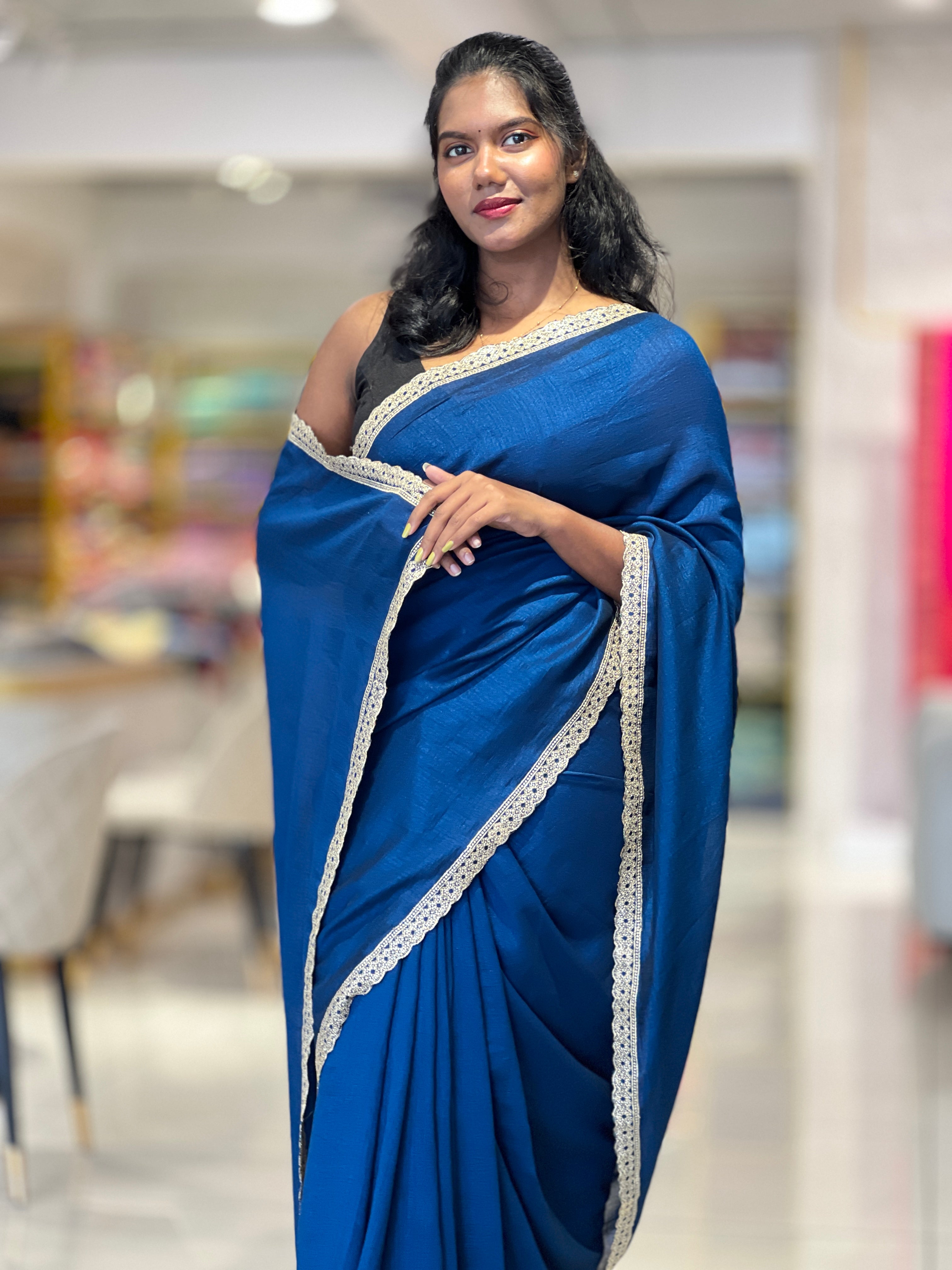 Embroidery Border Pattern Vichitra Silk Saree | RP488