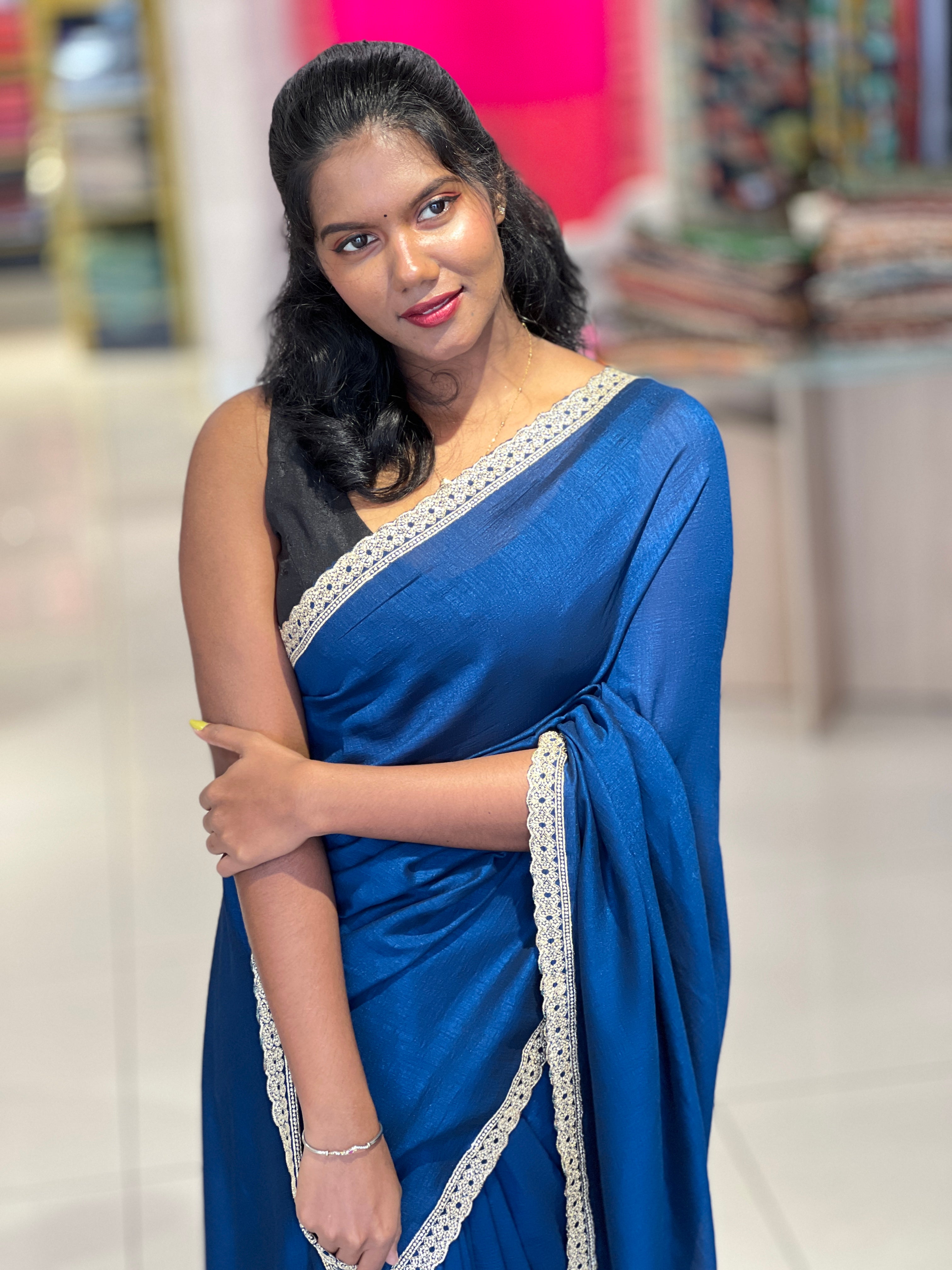 Embroidery Border Pattern Vichitra Silk Saree | RP488