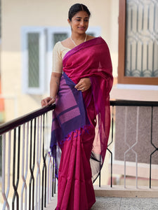 Diagonal Pattern Zari Weaved Cotton Silk Saree | RJT116