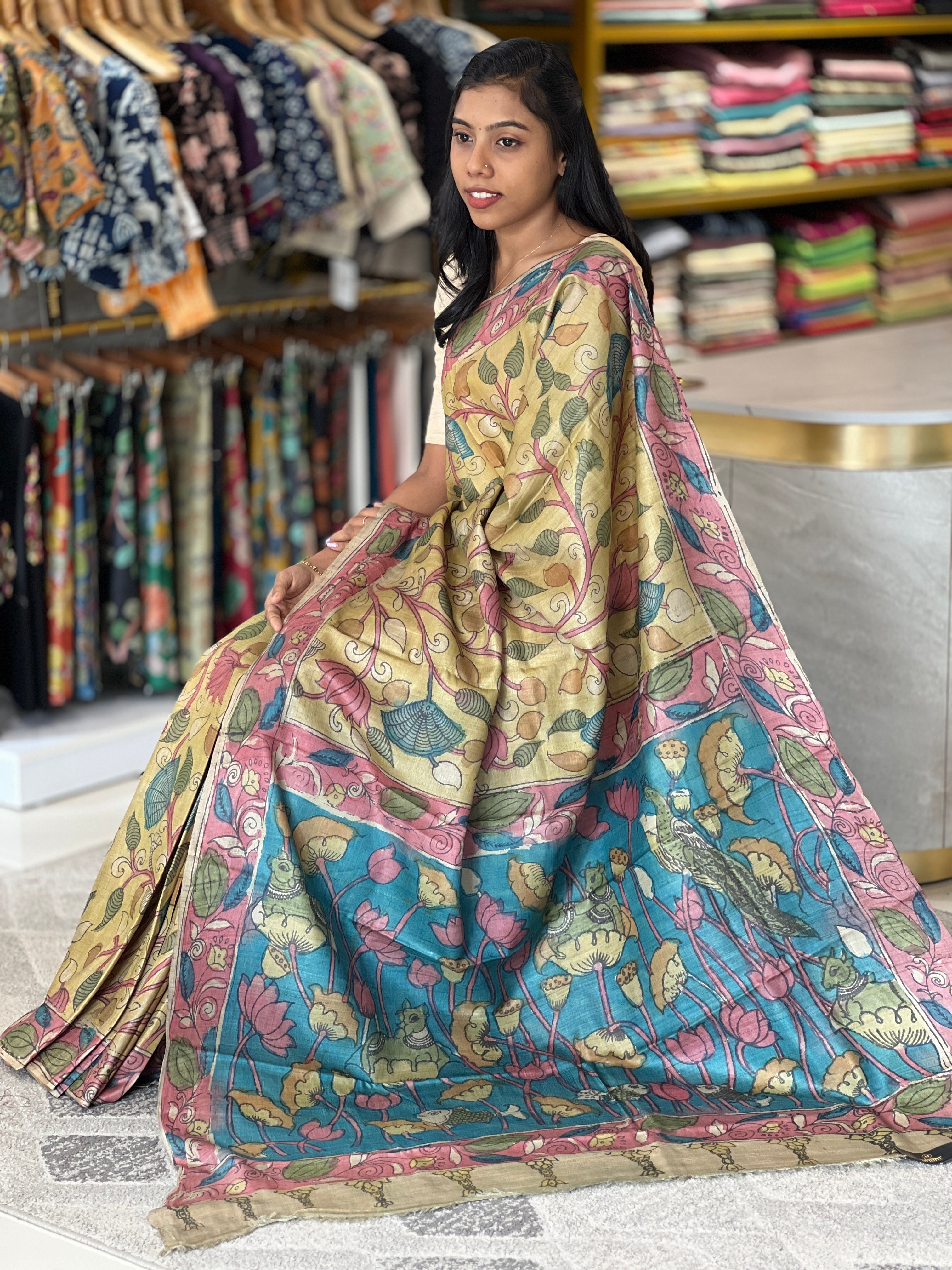Pen Kalamkari Detailed Pure Tussar Saree | SBS1264