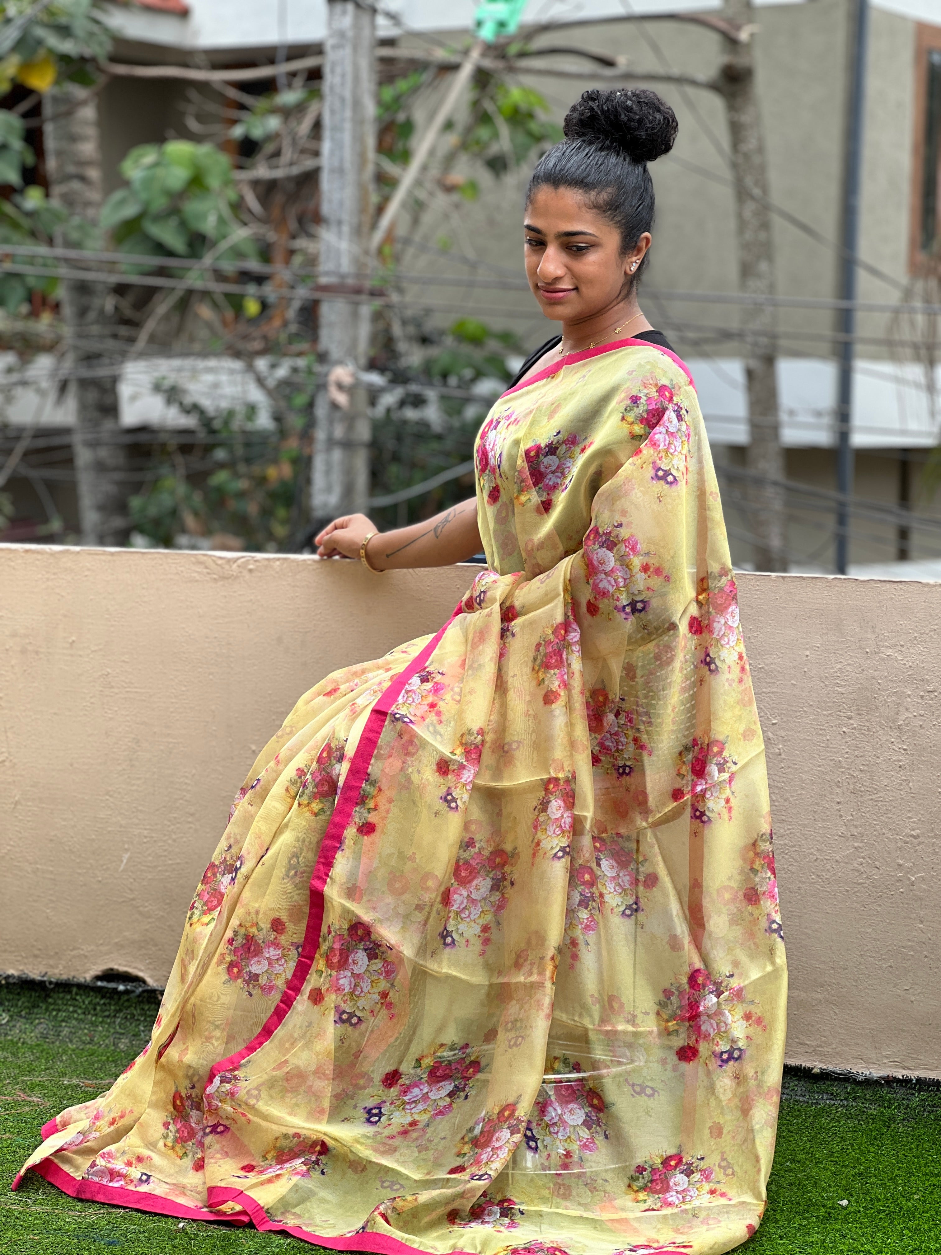 Digital Printed Viscose Organza Saree | AHD1336