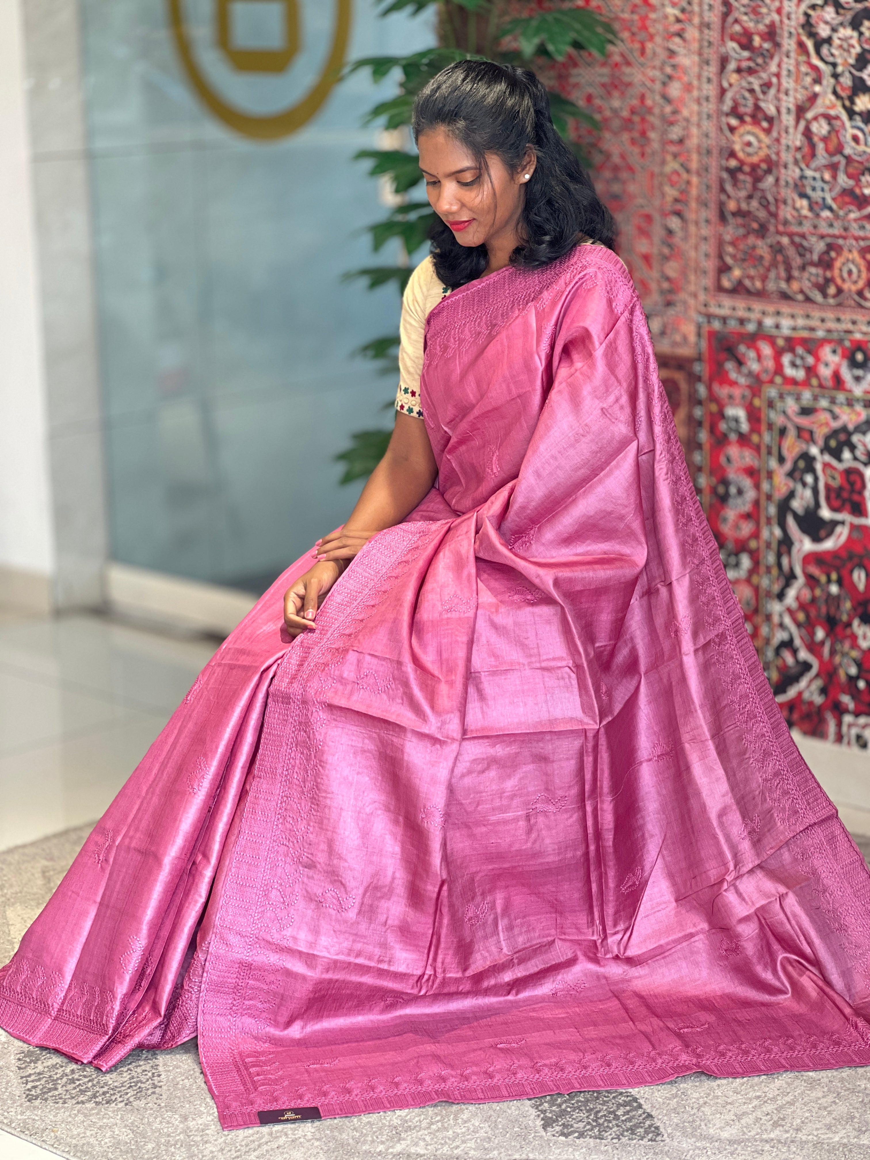 Self Colour Embroidery Design Pure Tussar Saree | SBP731