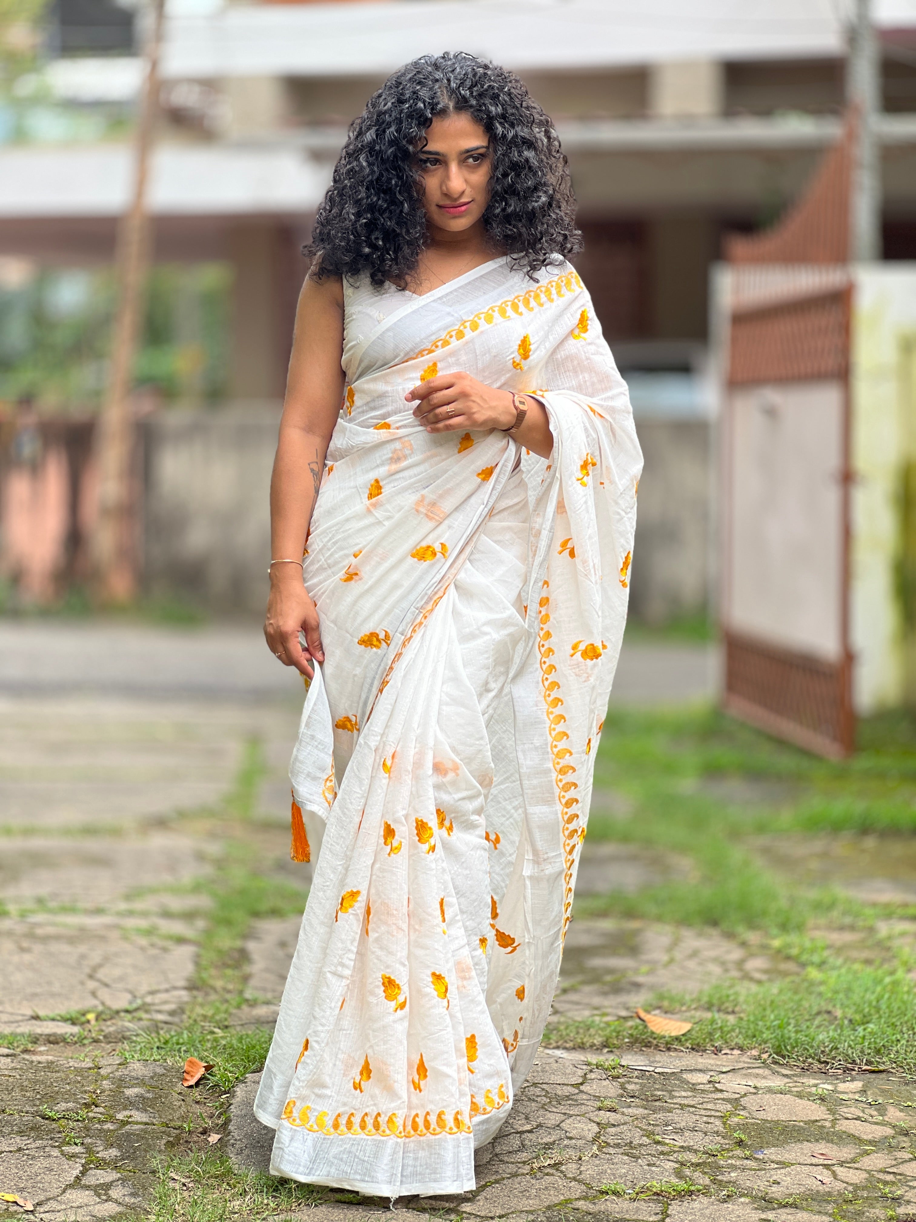 Leaf Pattern Linen Saree | RP363