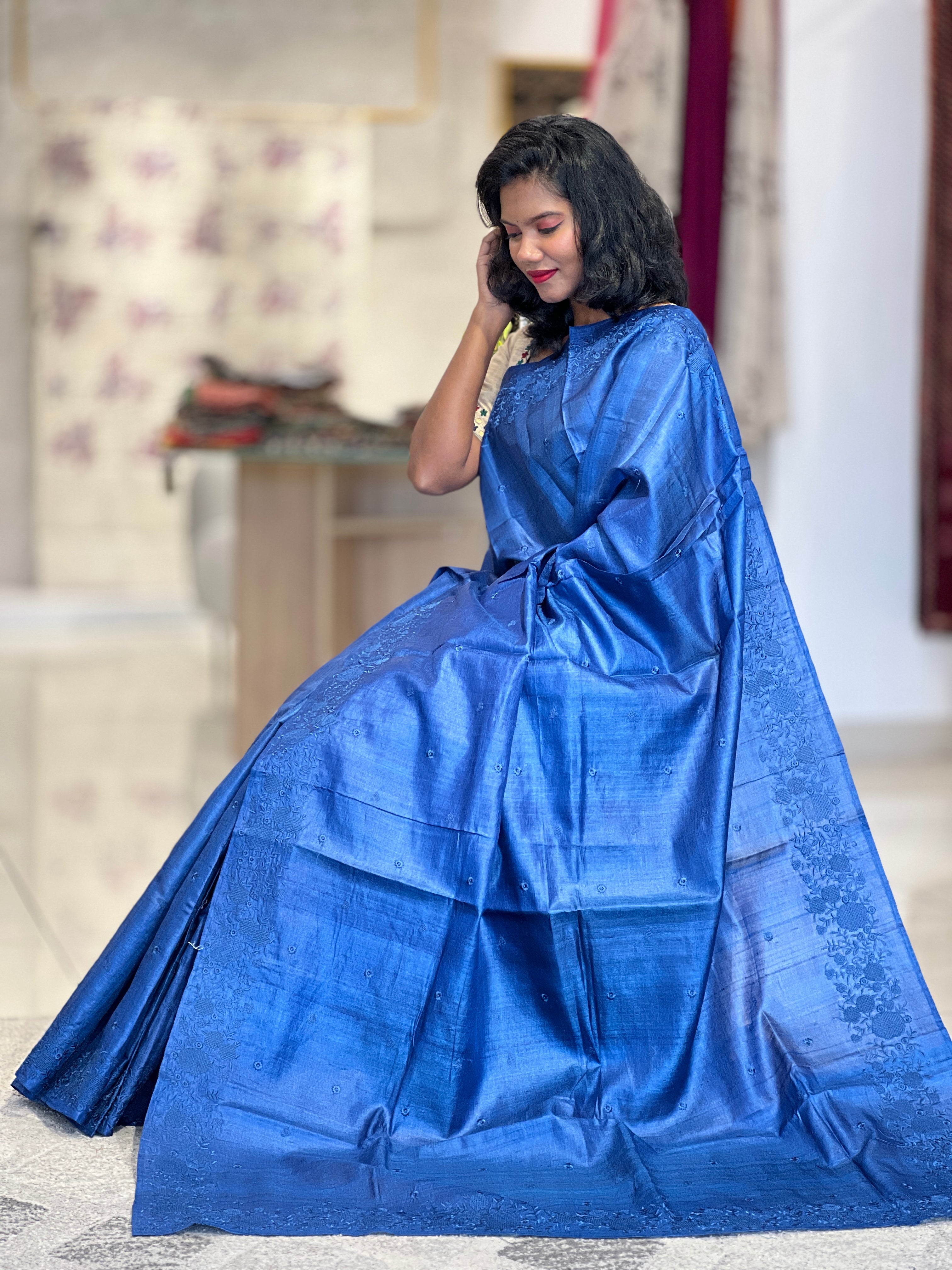 Computerized Embroidered Desi Tussar Saree  | SBP675