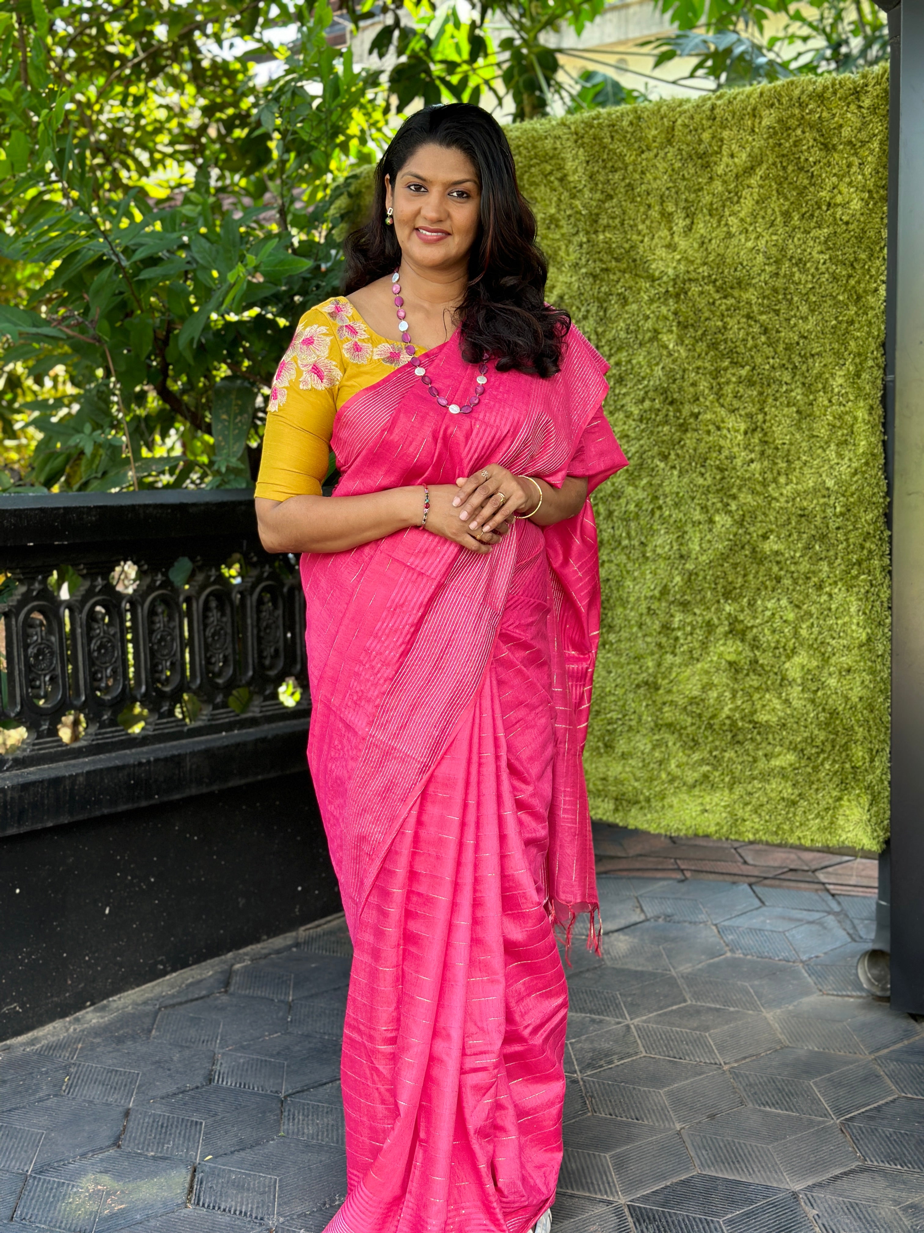 Horizontal Stripe Weaving Pattern Bhagalpuri Linen Saree | SK265