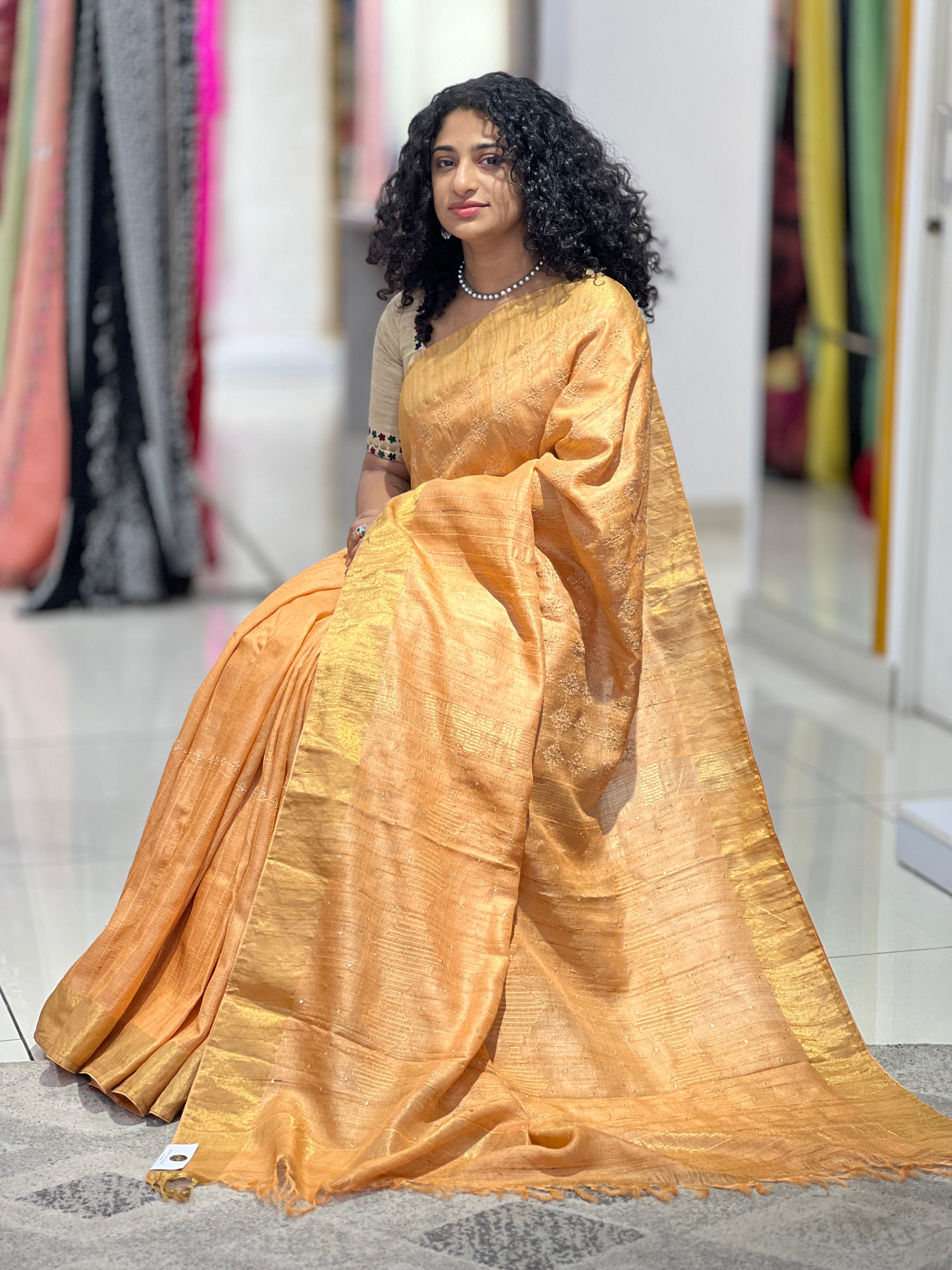 Embroidered Geecha Tussar Saree | RGD344
