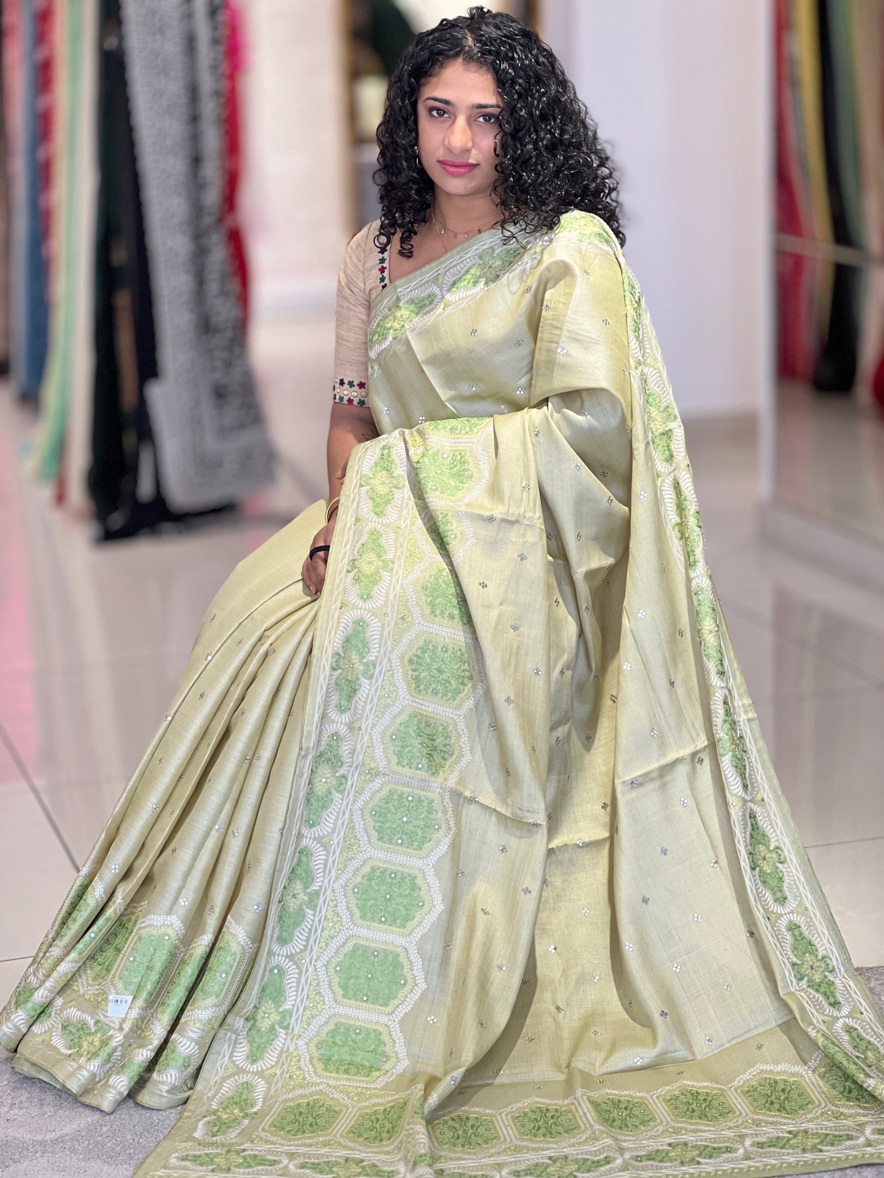 Kashida Inspired Machine Embroidery Tussar Saree | RGD320