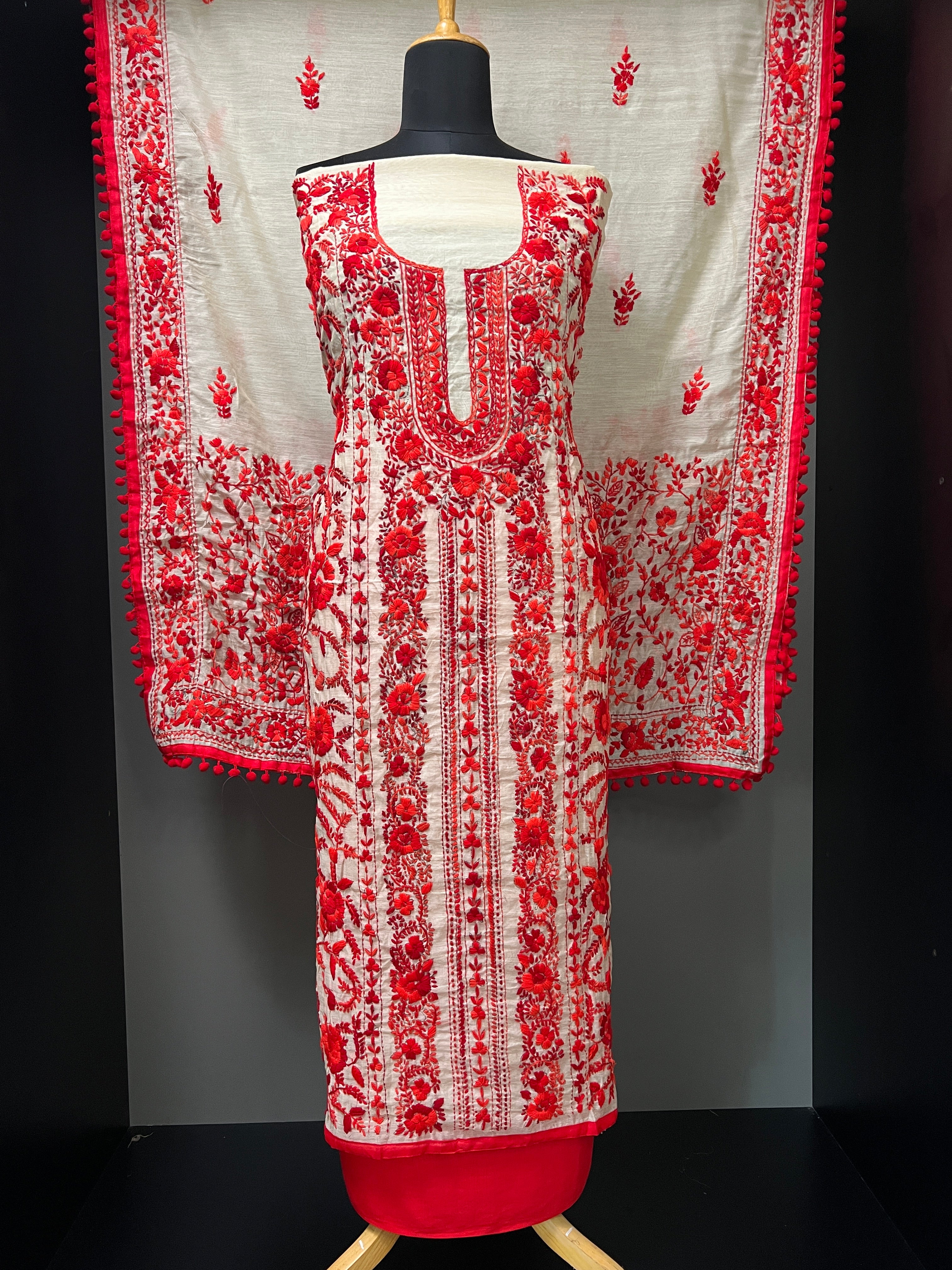 Phulkari Worked Chanderi Finish Salwar Set  | VET313