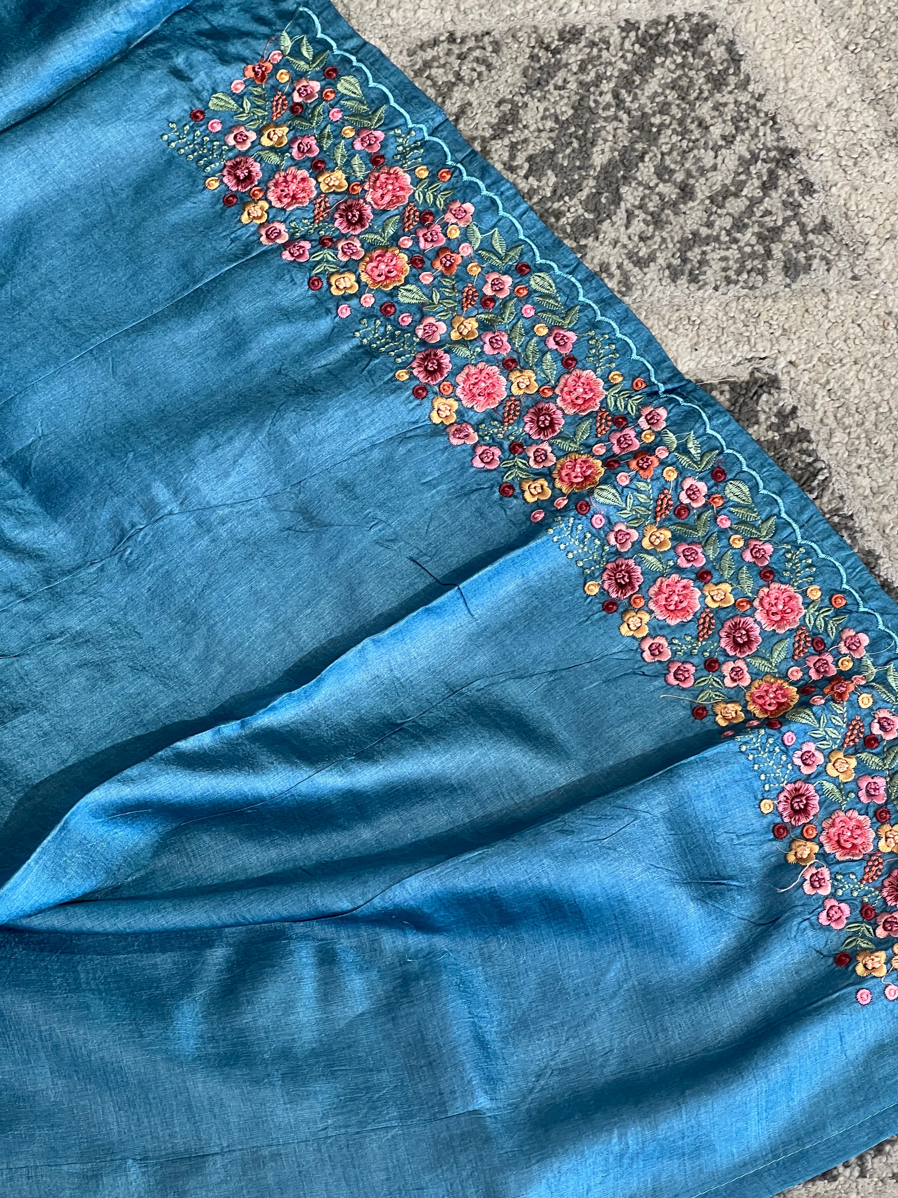 Floral Embroidery Tussar Saree | CHA131