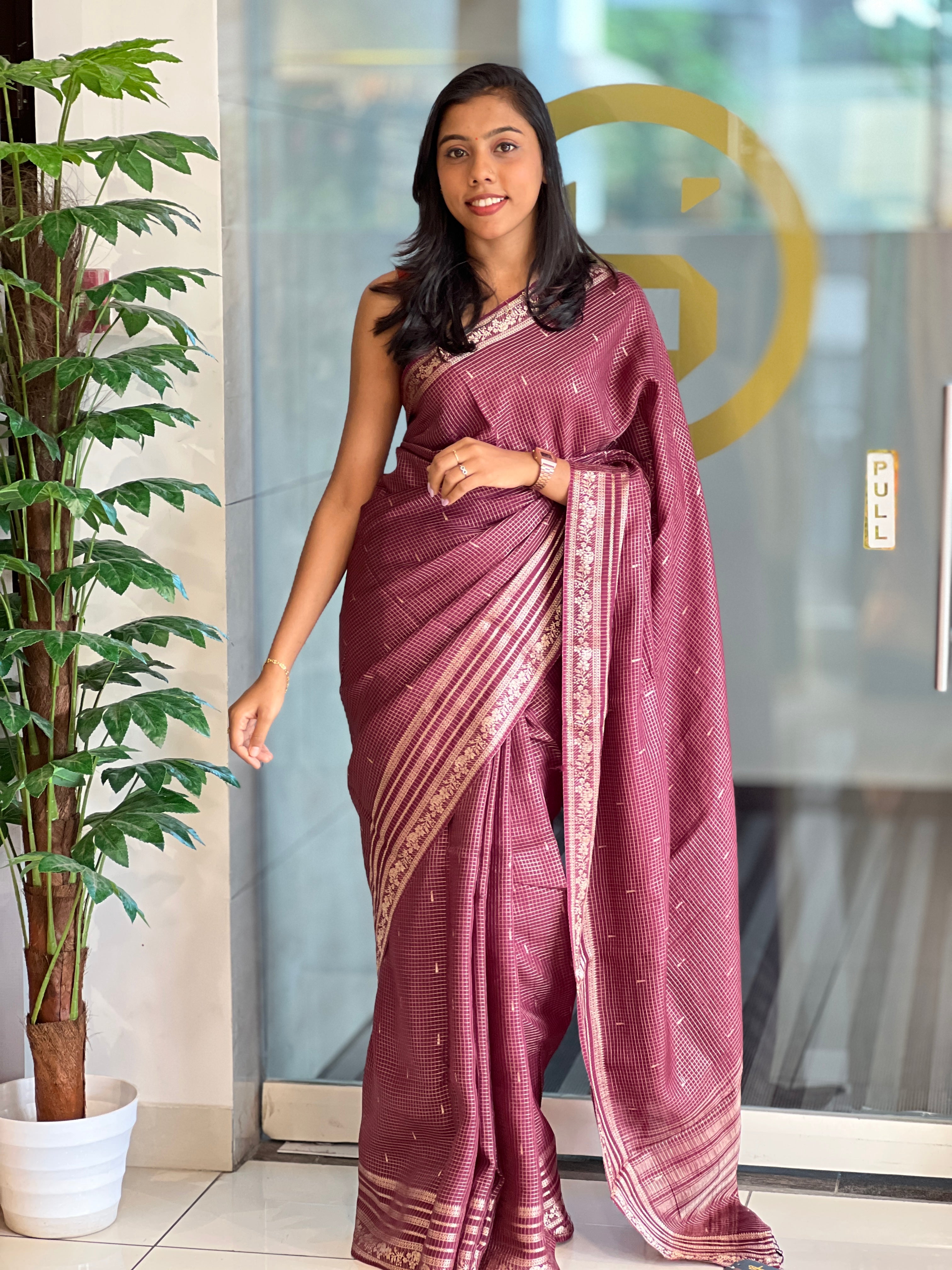 Check Pattern Banarasi Silk Saree | NN279