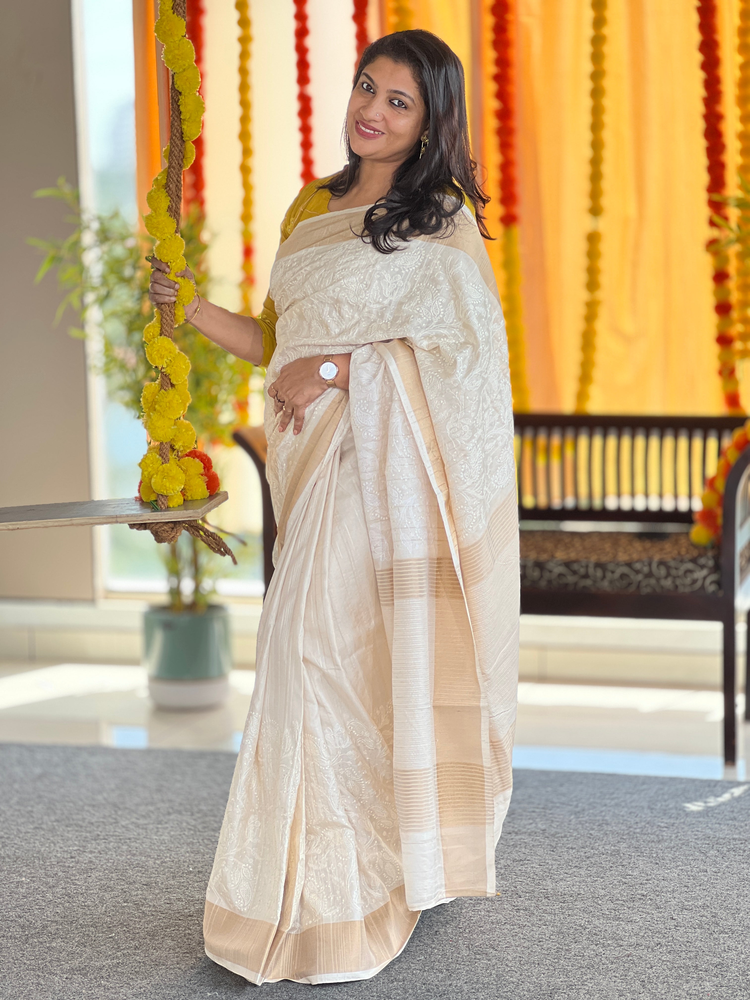 Paisley Embroidery Detailed Semi Tussar Saree | GAR133