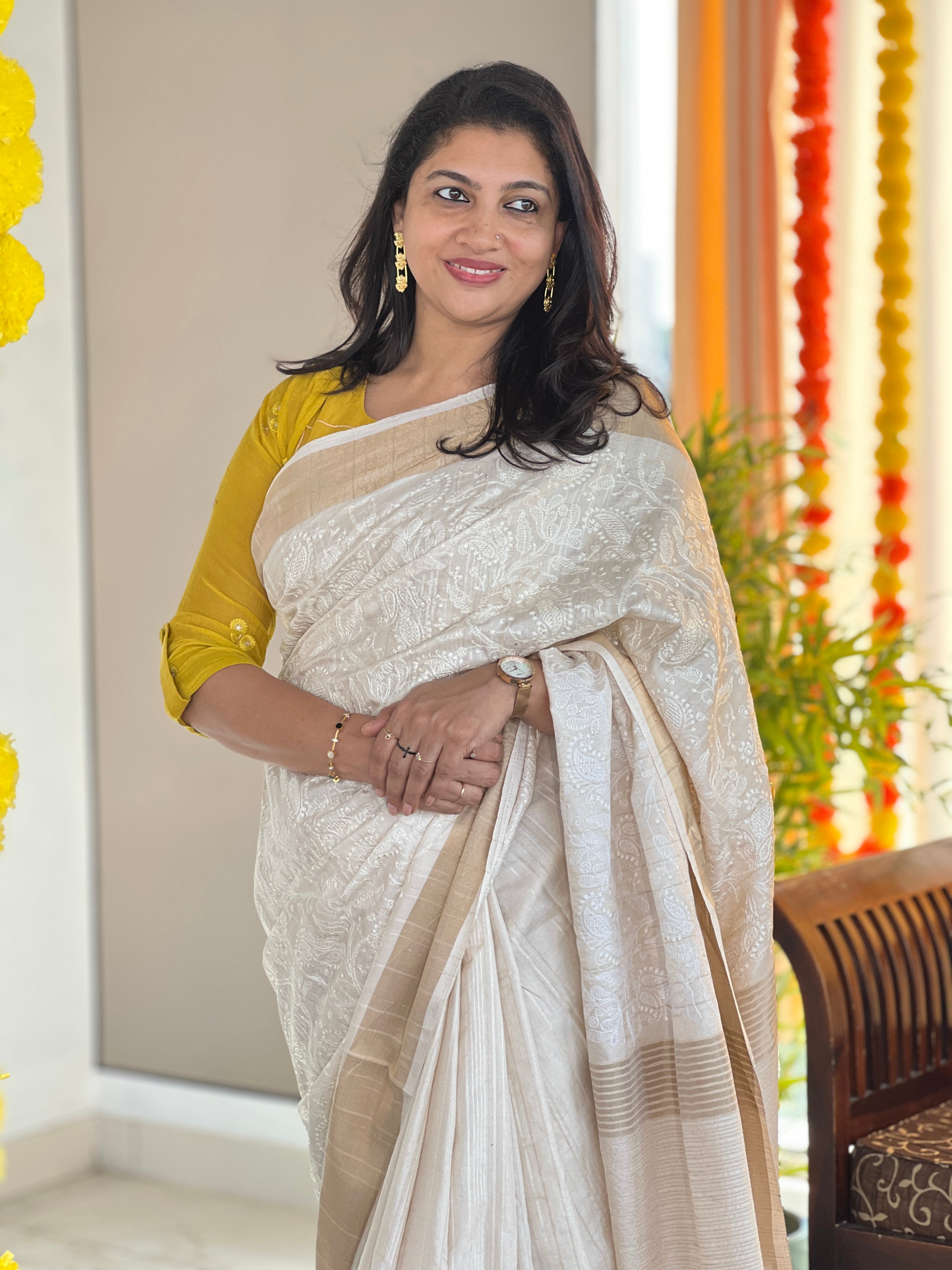 Paisley Embroidery Detailed Semi Tussar Saree | GAR133