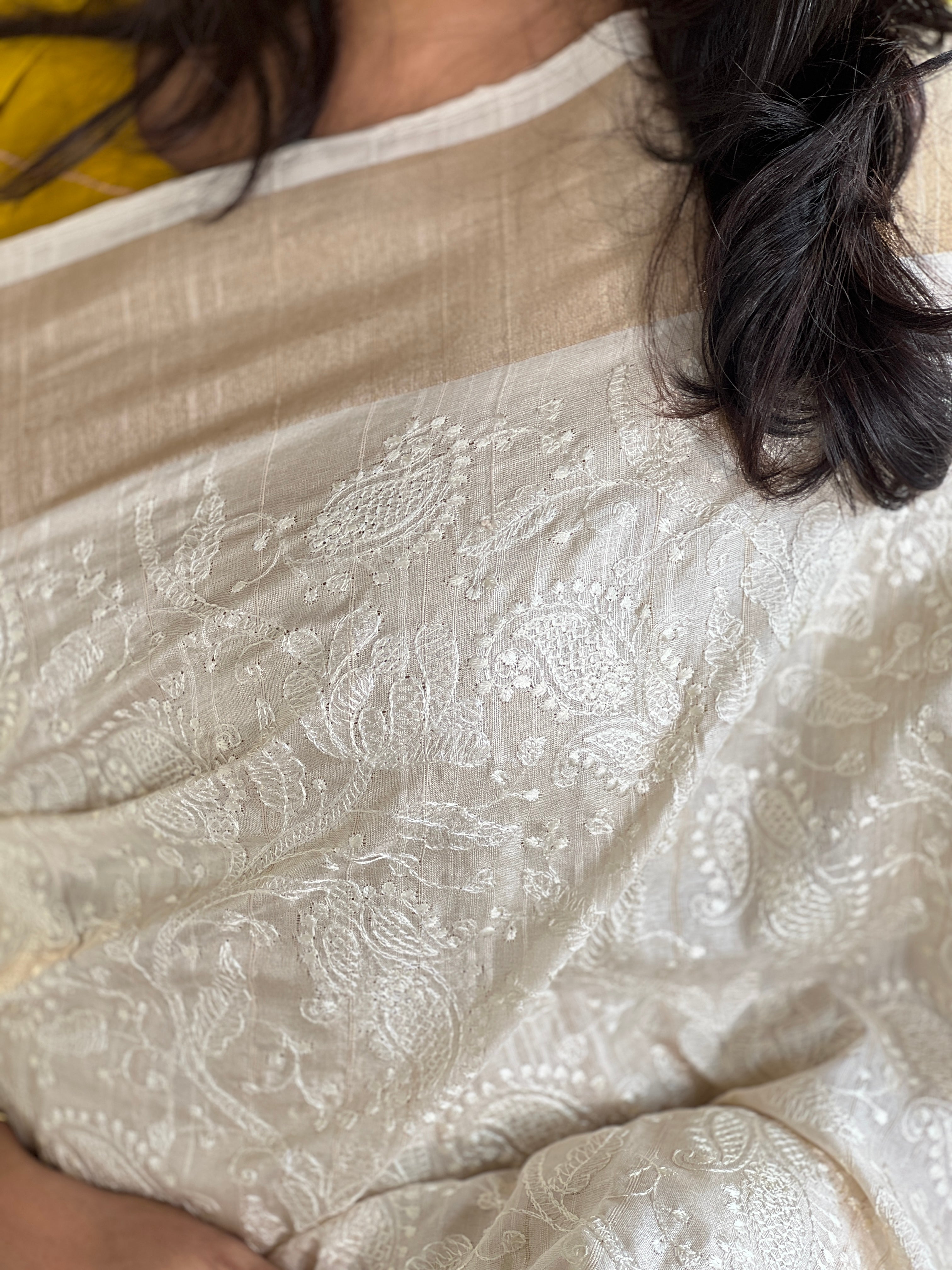 Paisley Embroidery Detailed Semi Tussar Saree | GAR133