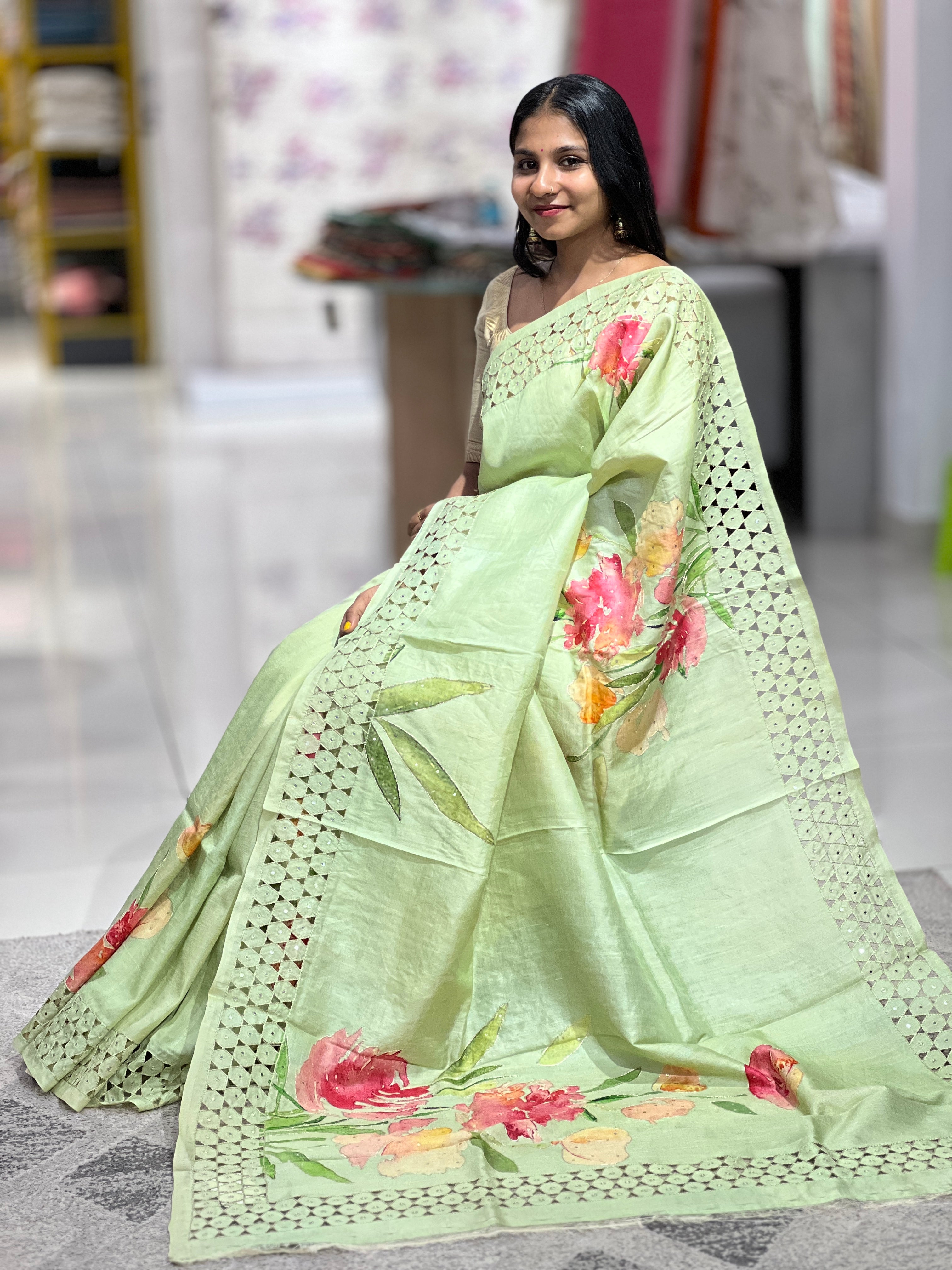 Print With Embroidery Highlighted Tussar Saree | COC109