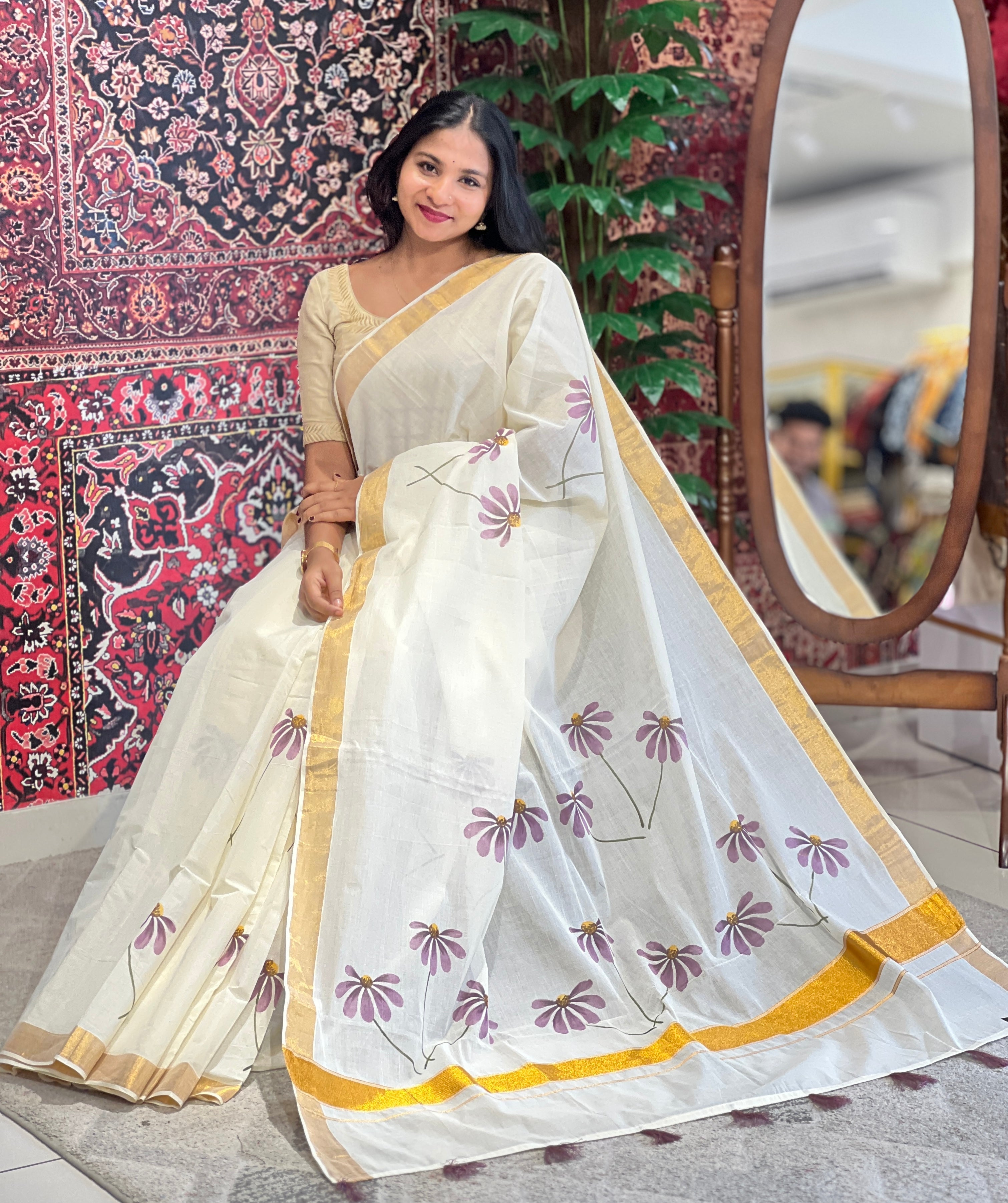 Floral Printed Kerala Cotton Saree | BLD448