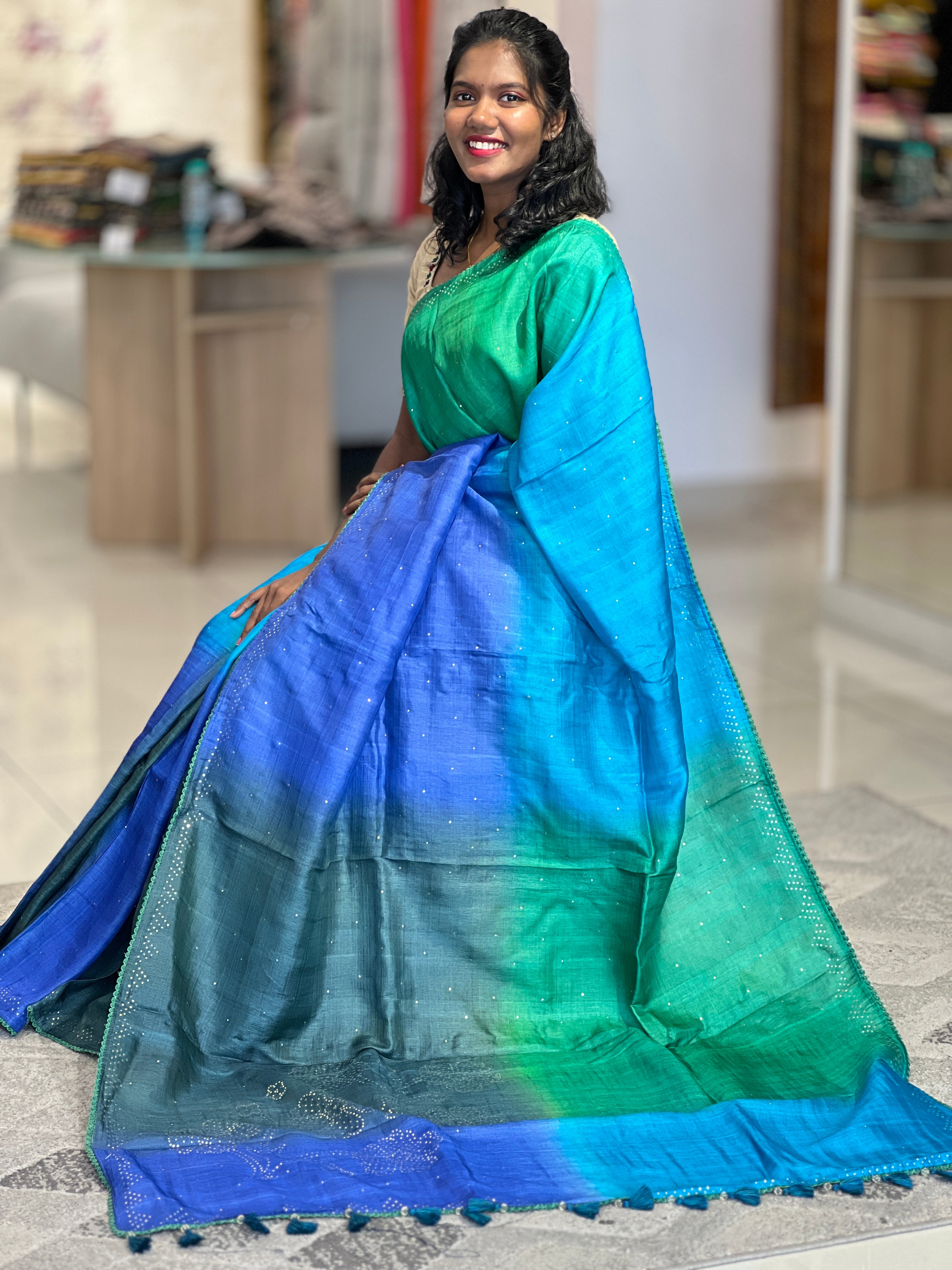 Mukesh Work  Detailing Pure Tussar Saree | COC107