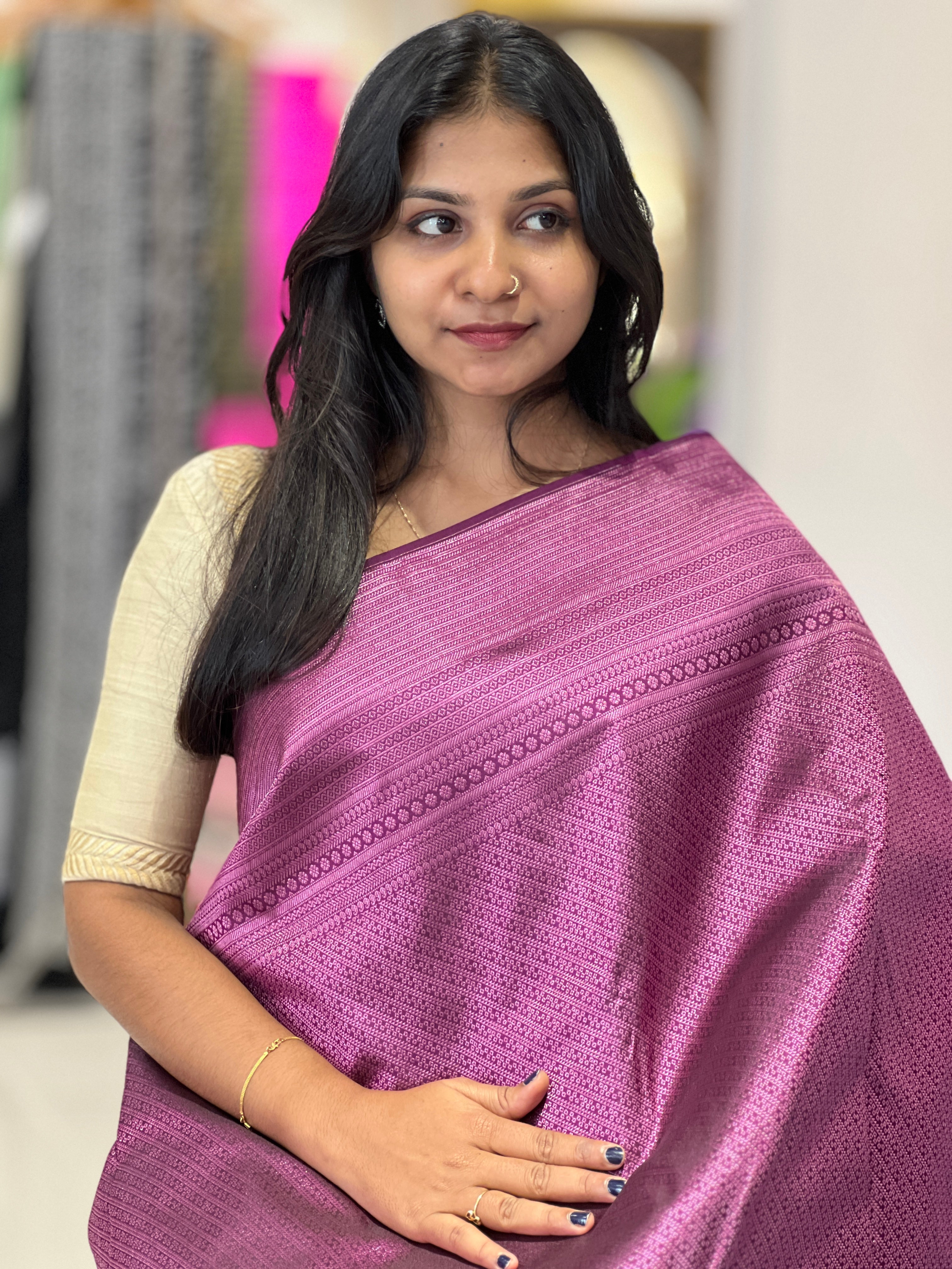 Pink Zari Woven Handloom Kanchipuram Saree | SME151