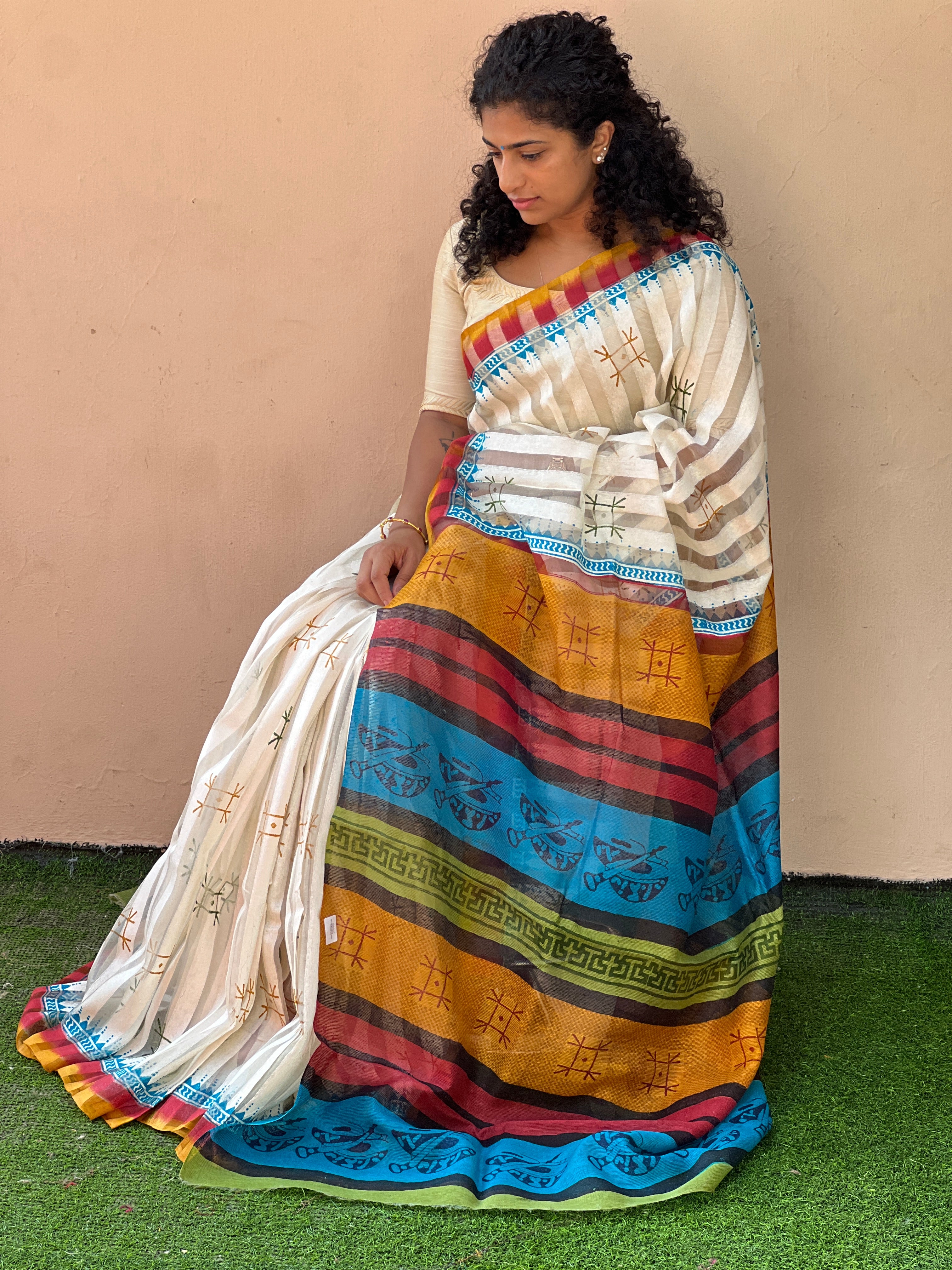 Self Striped Organza Saree | AHD1433