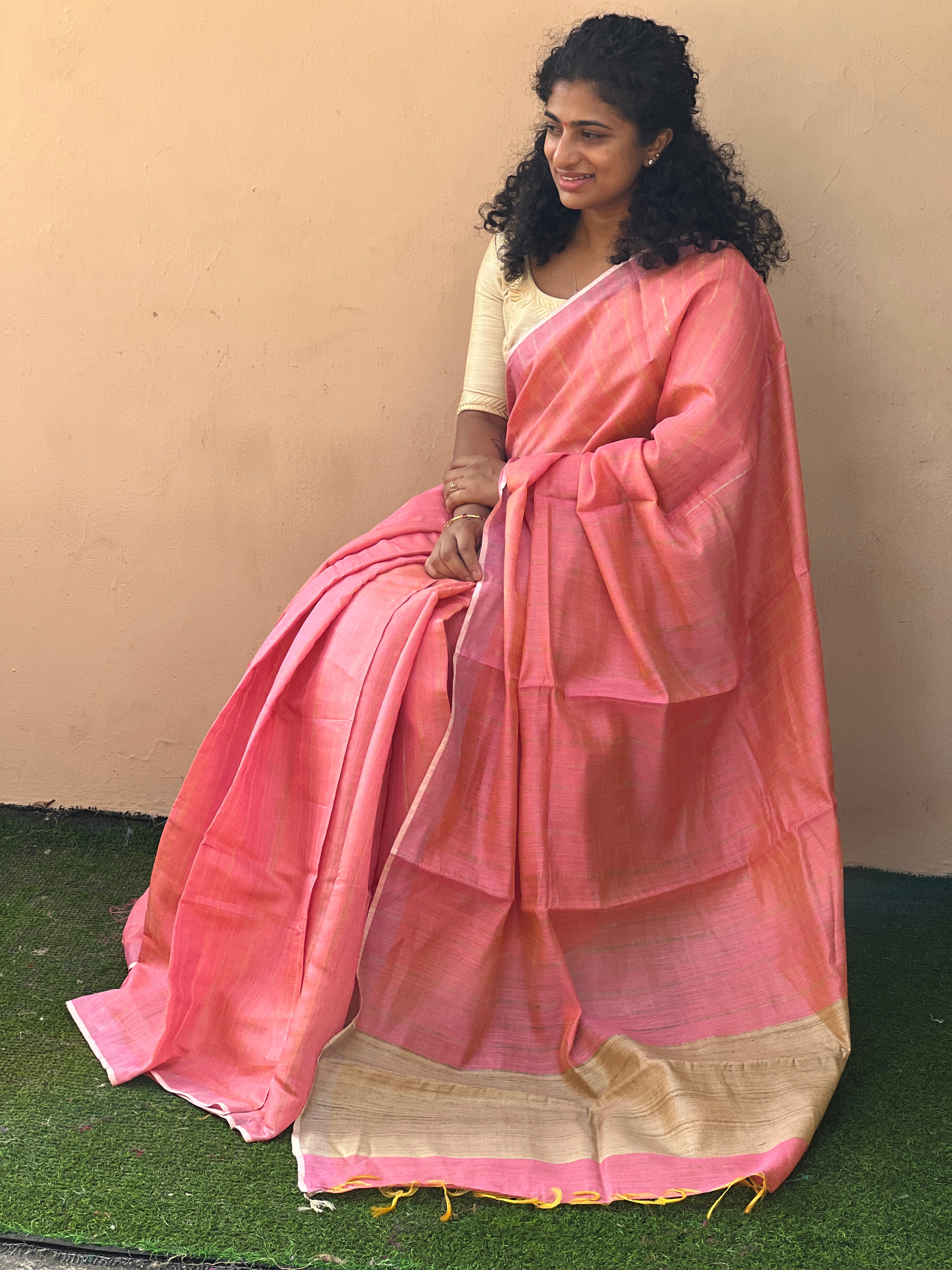 Check Designed Tussur Blended Saree | AHD1428