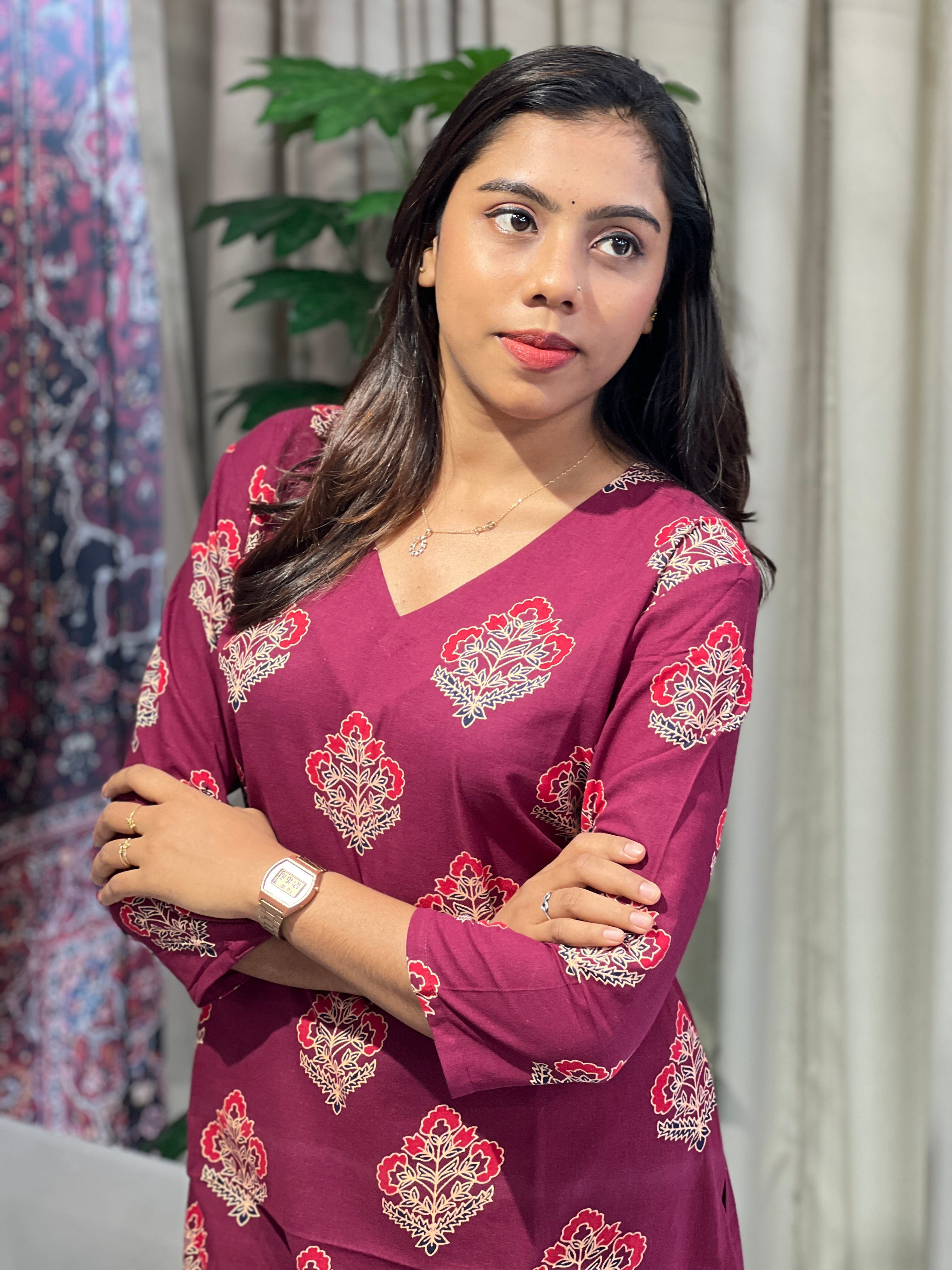 Floral Pattern Cotton Kurta Set | DNT863