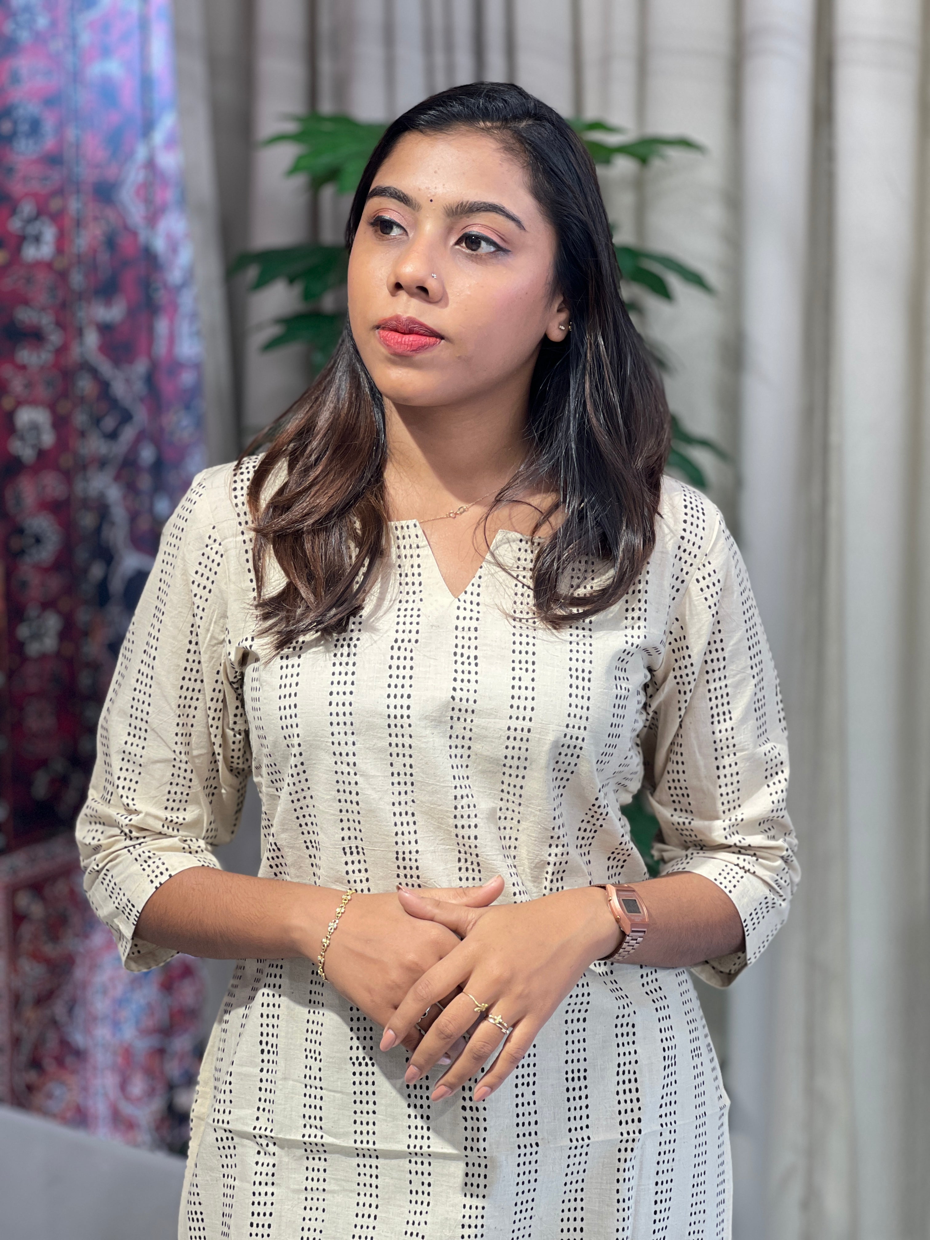 Dotted Stripes Detailed Cottton Kurta | DNT840