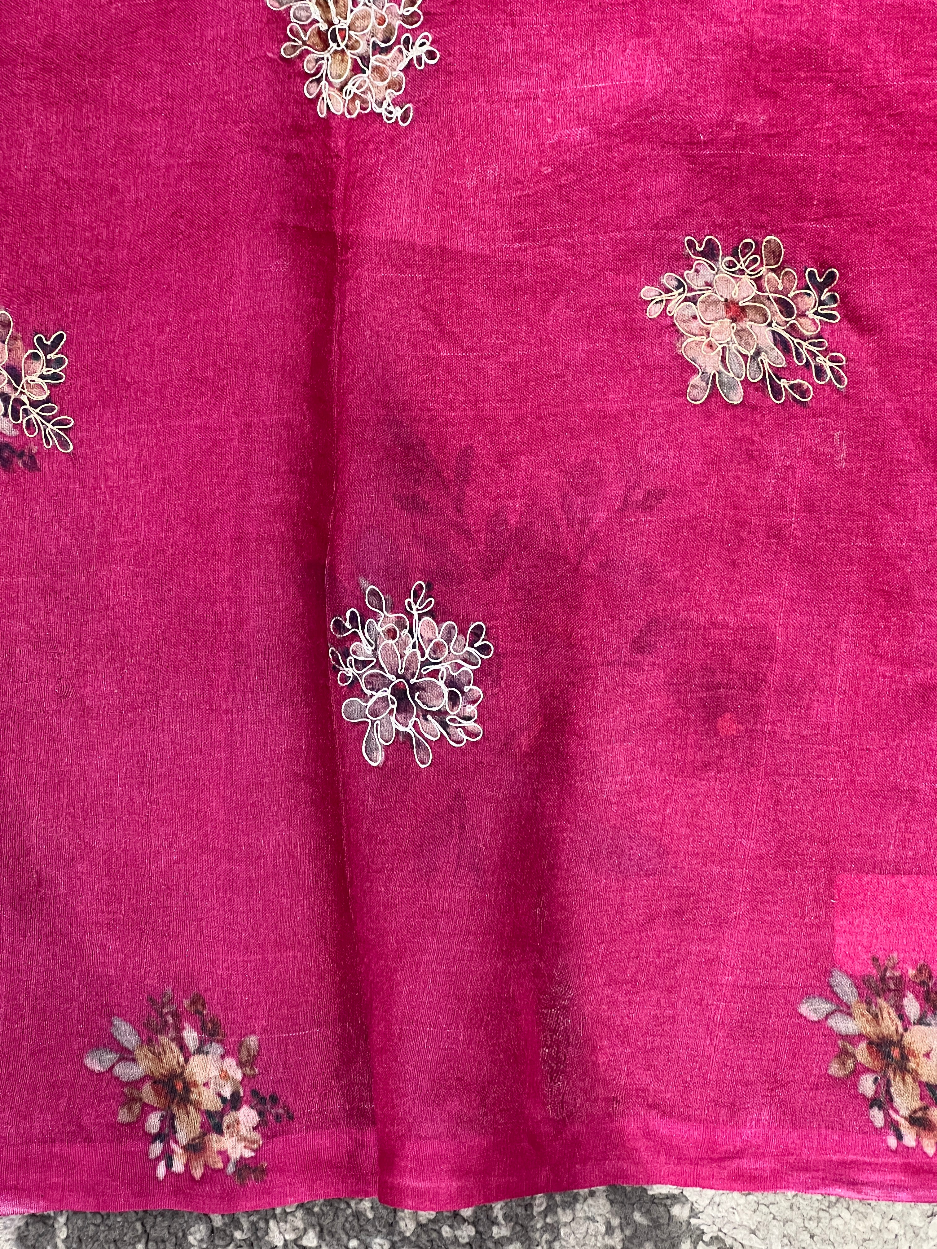 Floral Printed Placement Detailed Tussar Saree | COC103