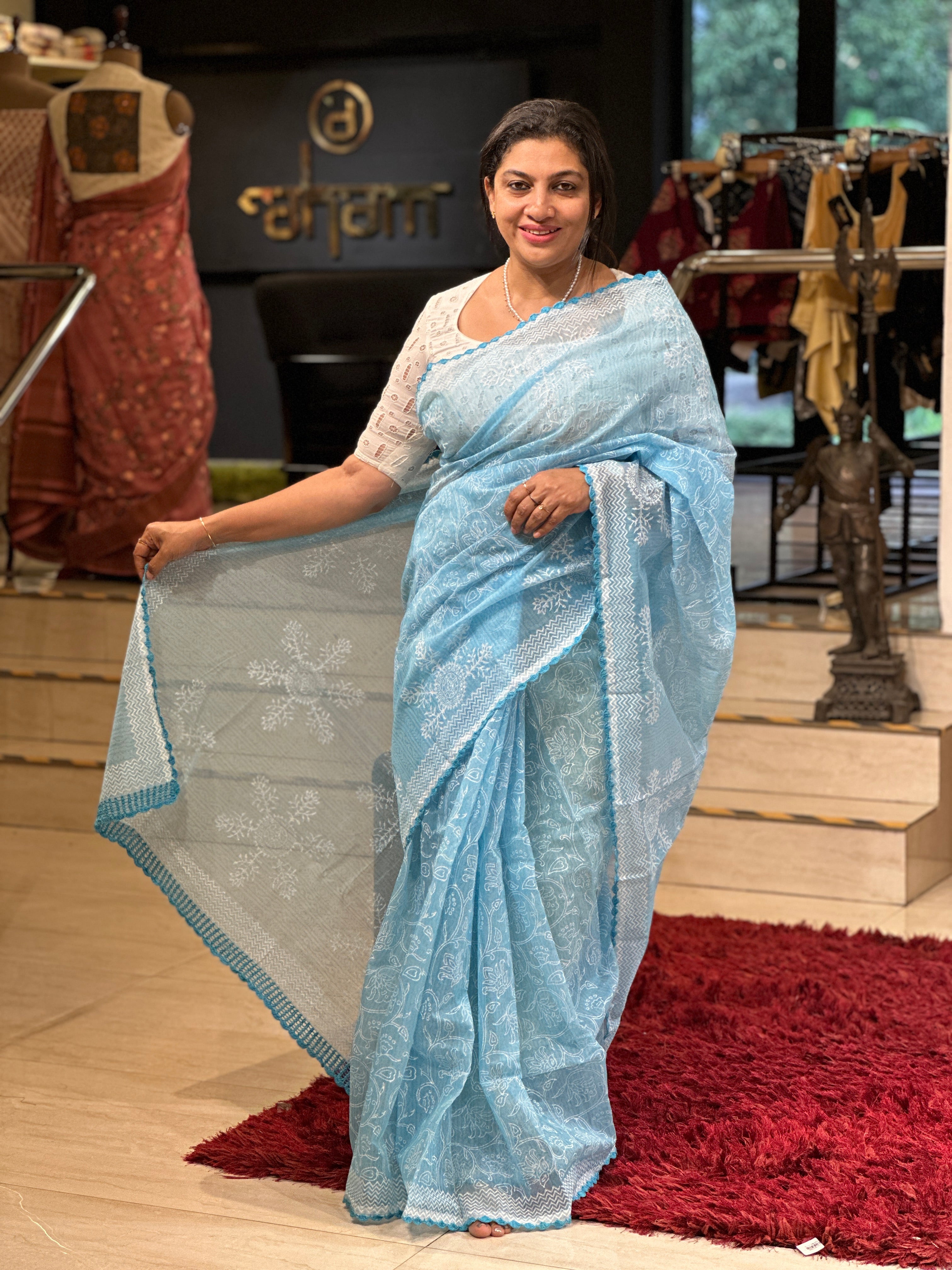 Block Print Detailed Super Net Kota Saree | JSC205