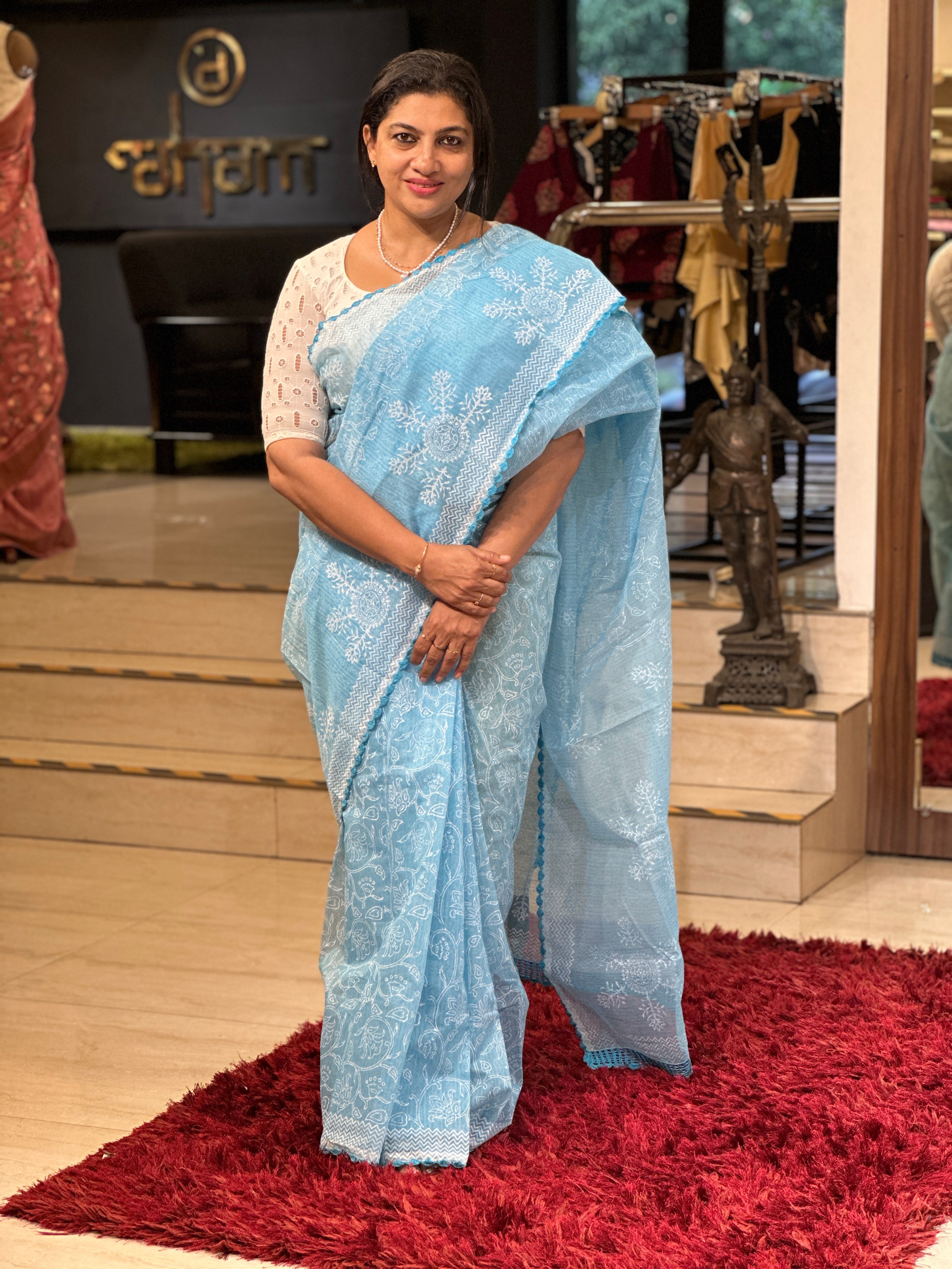 Block Print Detailed Super Net Kota Saree | JSC205