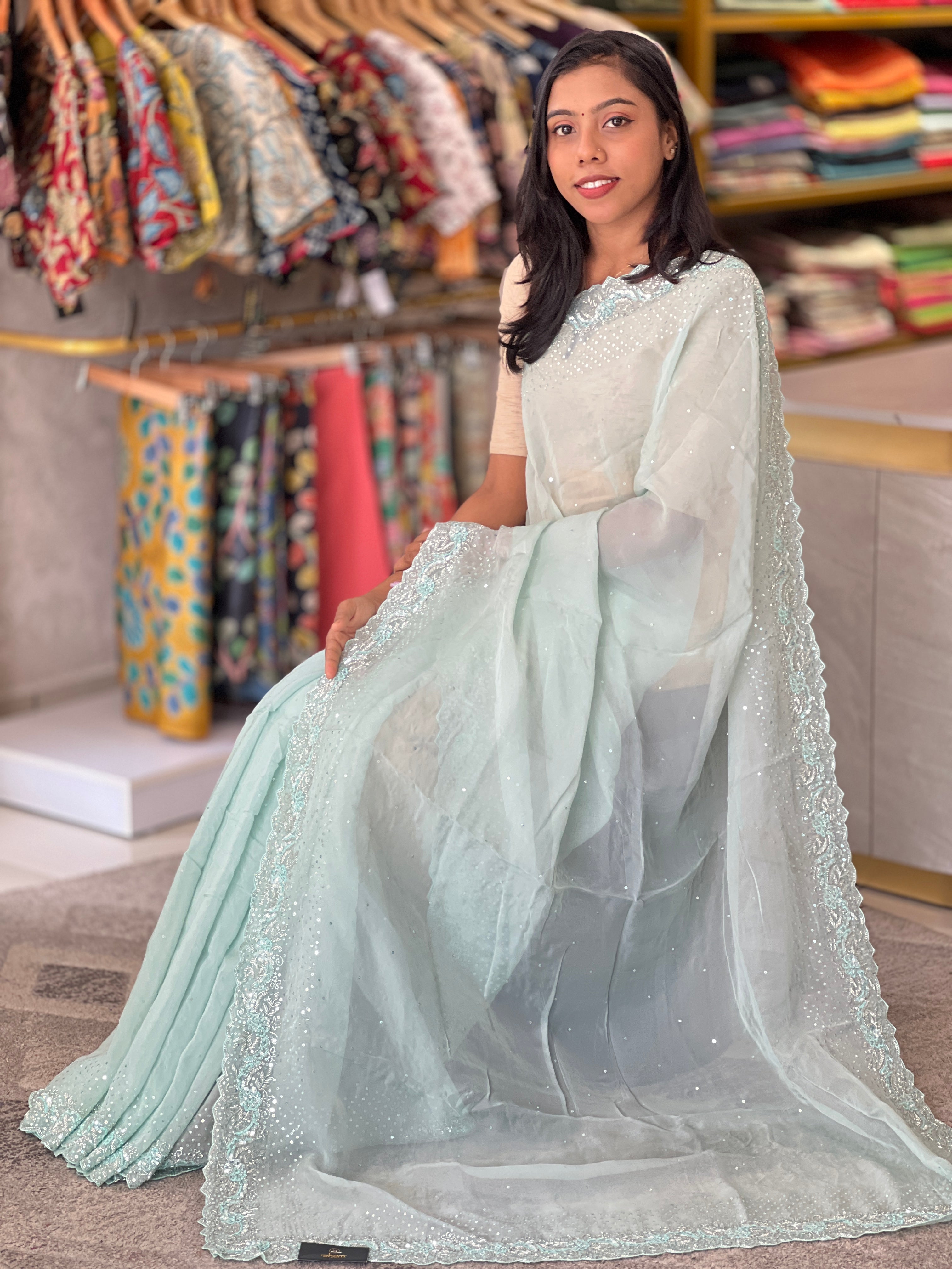 Embroidered Pattern Organza Saree | SBP784