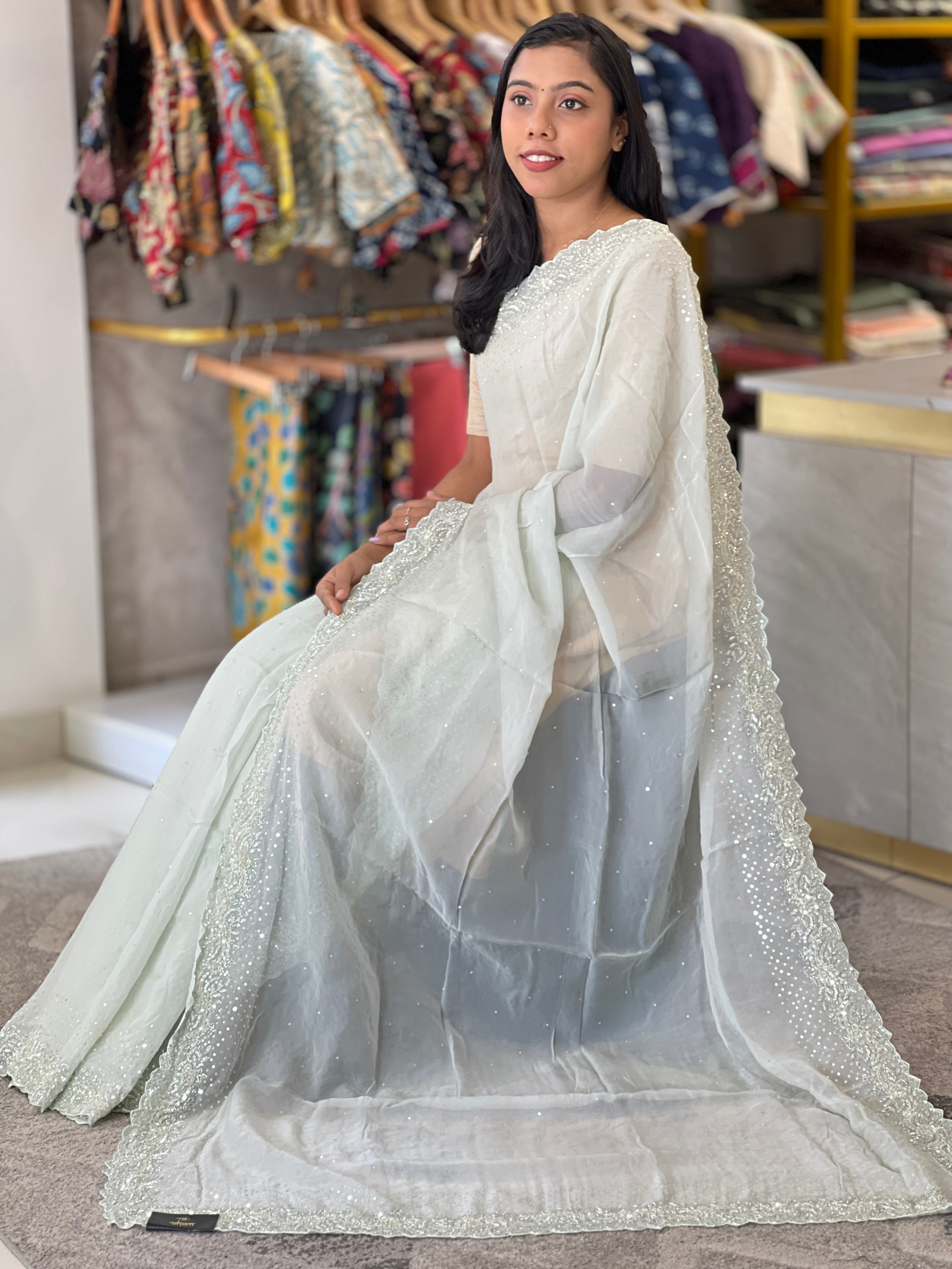 Embroidered Pattern Organza Saree | SBP786