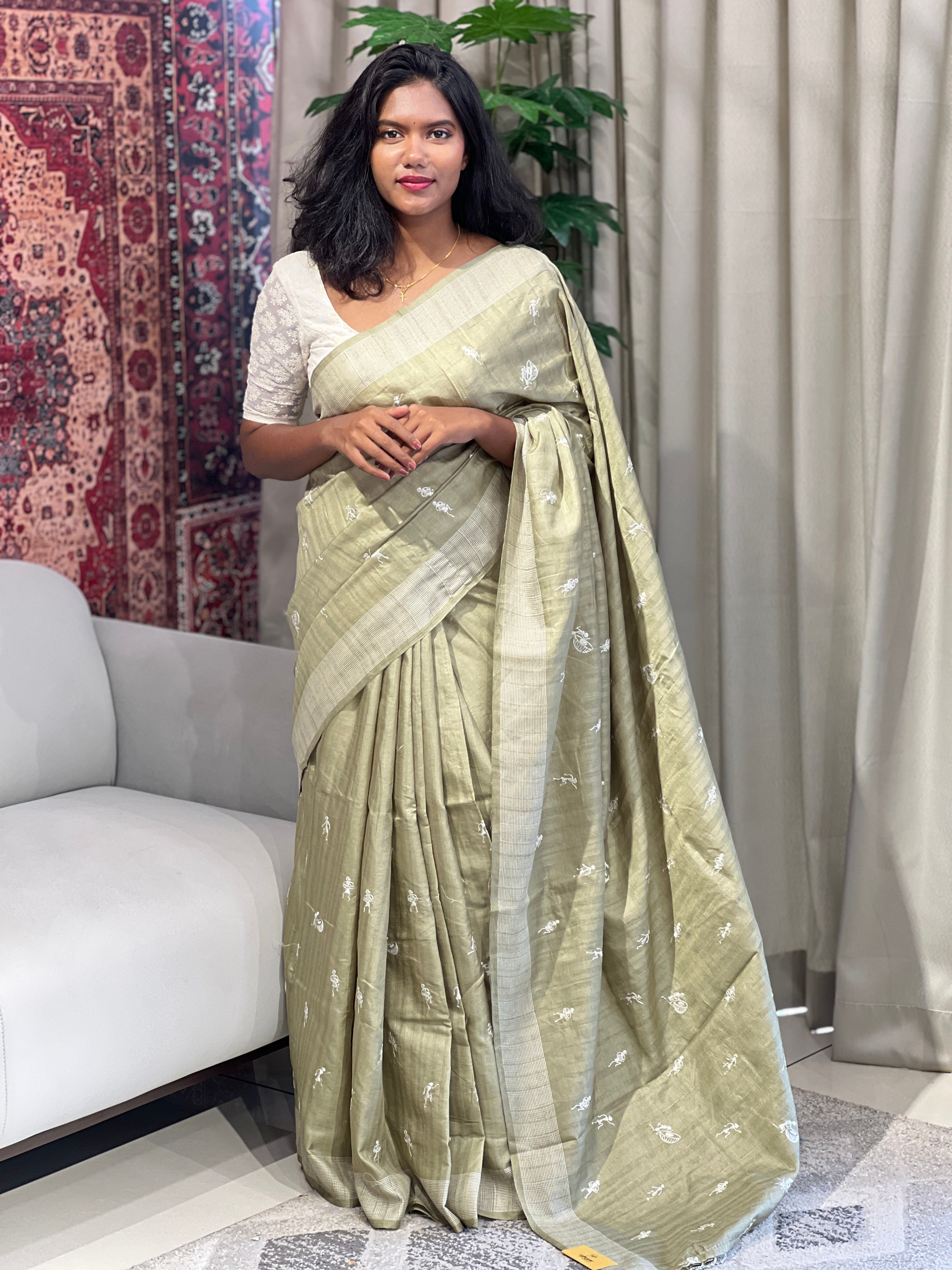 Machine Embroidery Semi Tussar Saree | SUN730