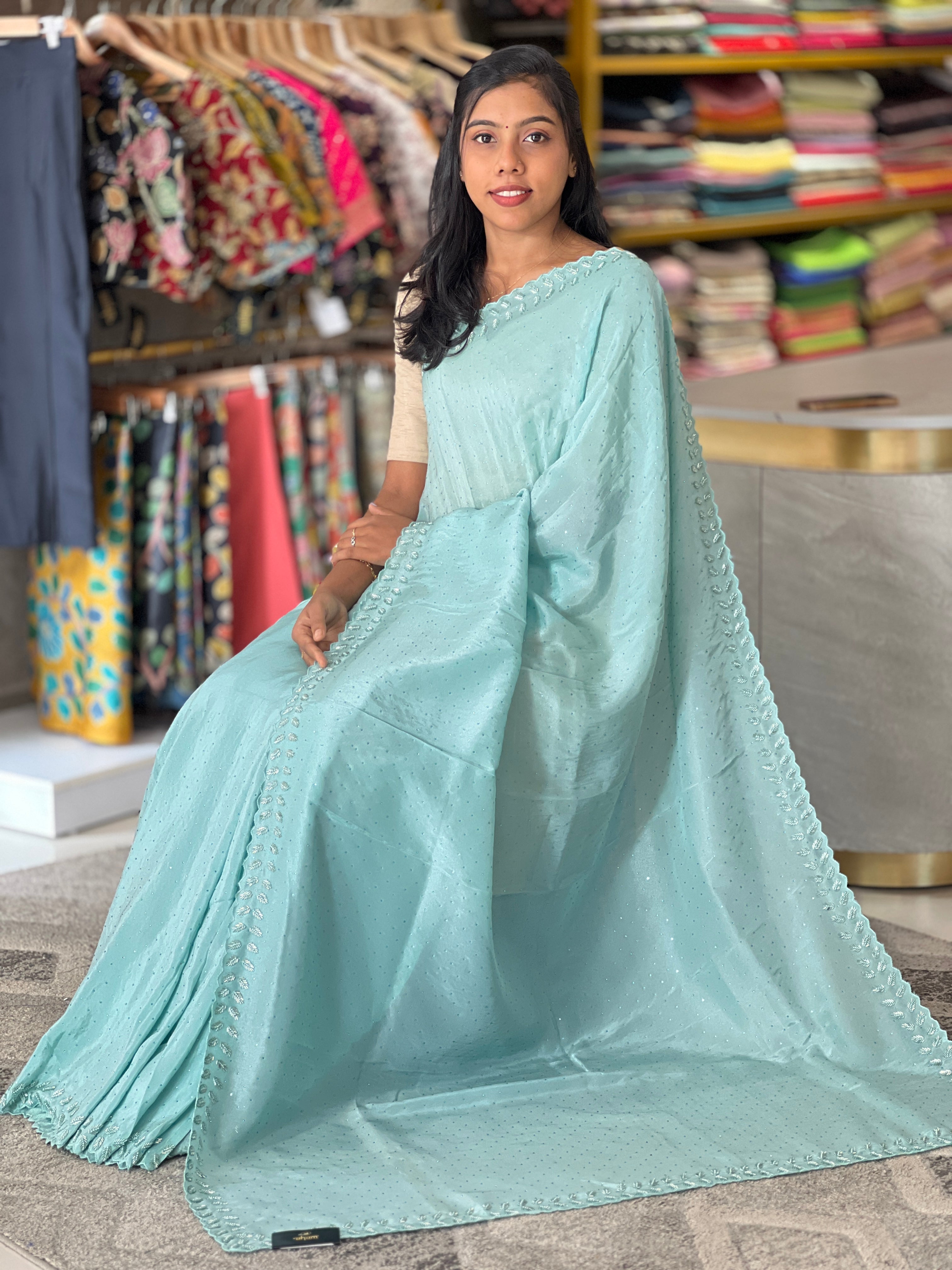 Embroidery Pattern Tissue Silk Saree | SBP781