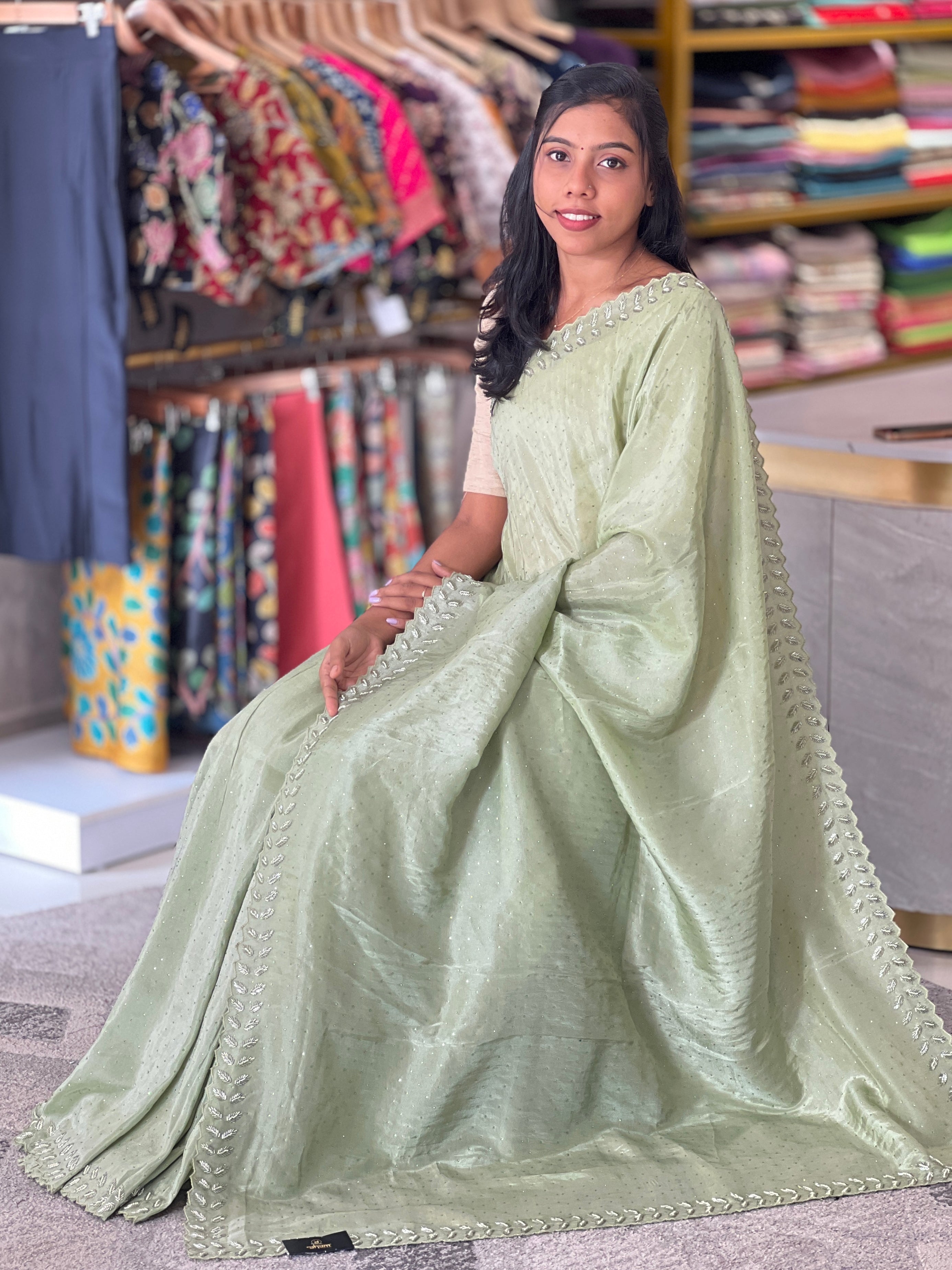 Embroidery Pattern Tissue Silk Saree | SBP779