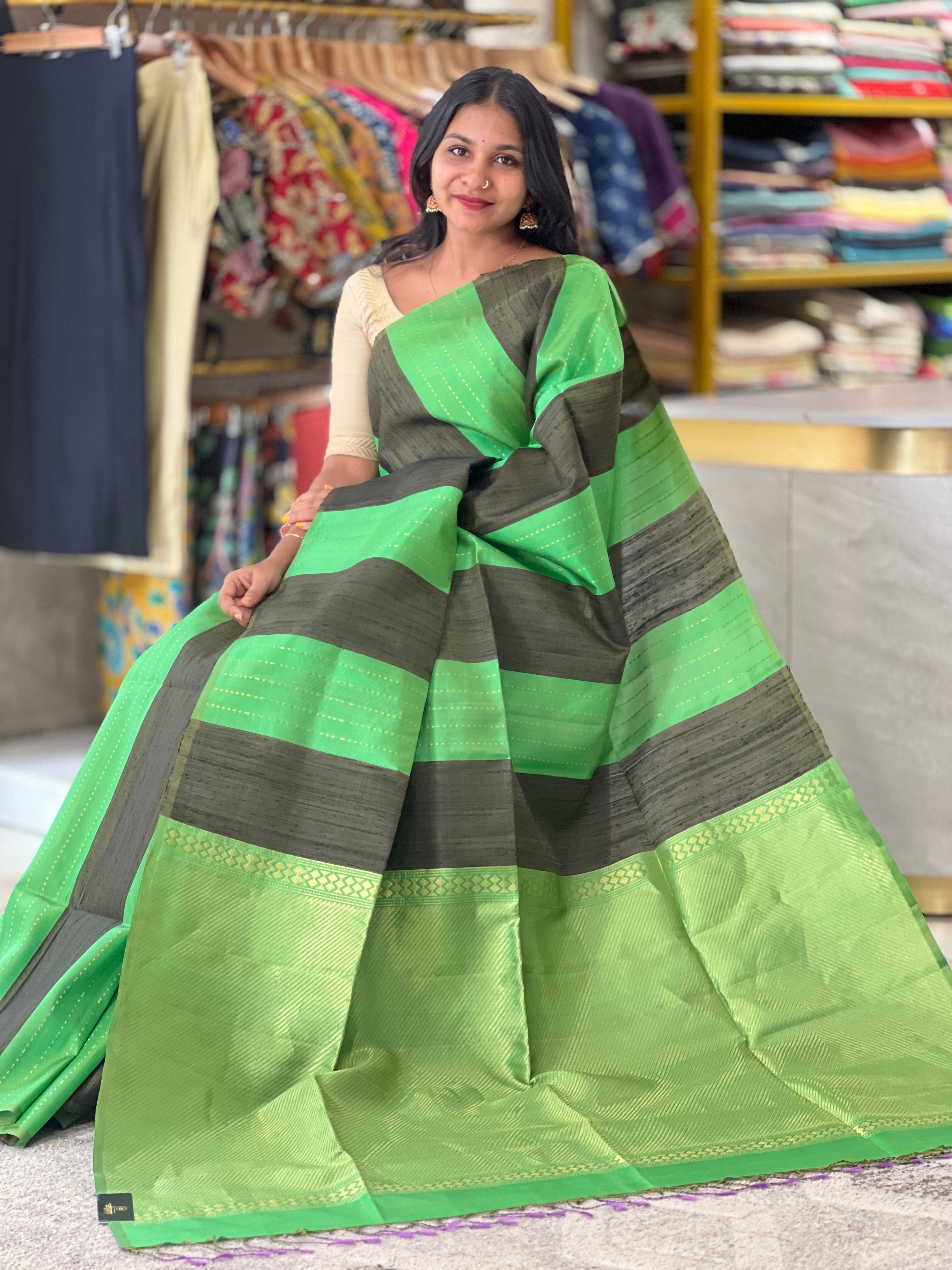 Zari Stripe Detailed Soft Silk Saree | TT261