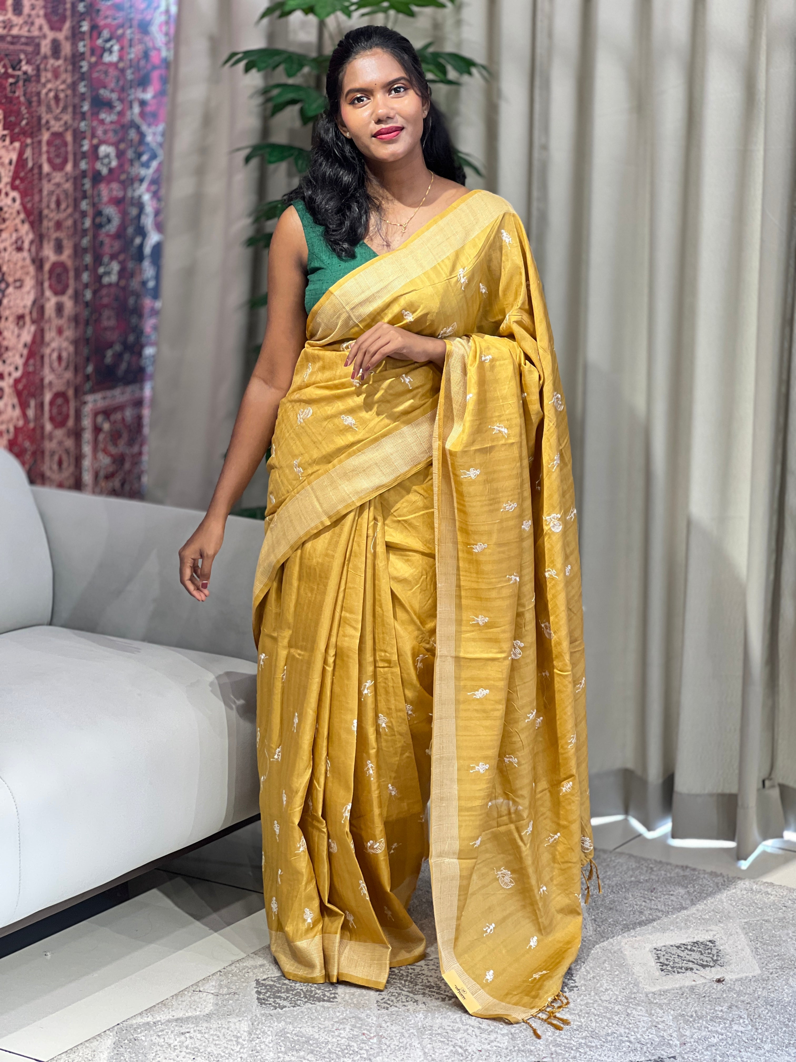 Machine Embroidery Semi Tussar Saree | SUN728
