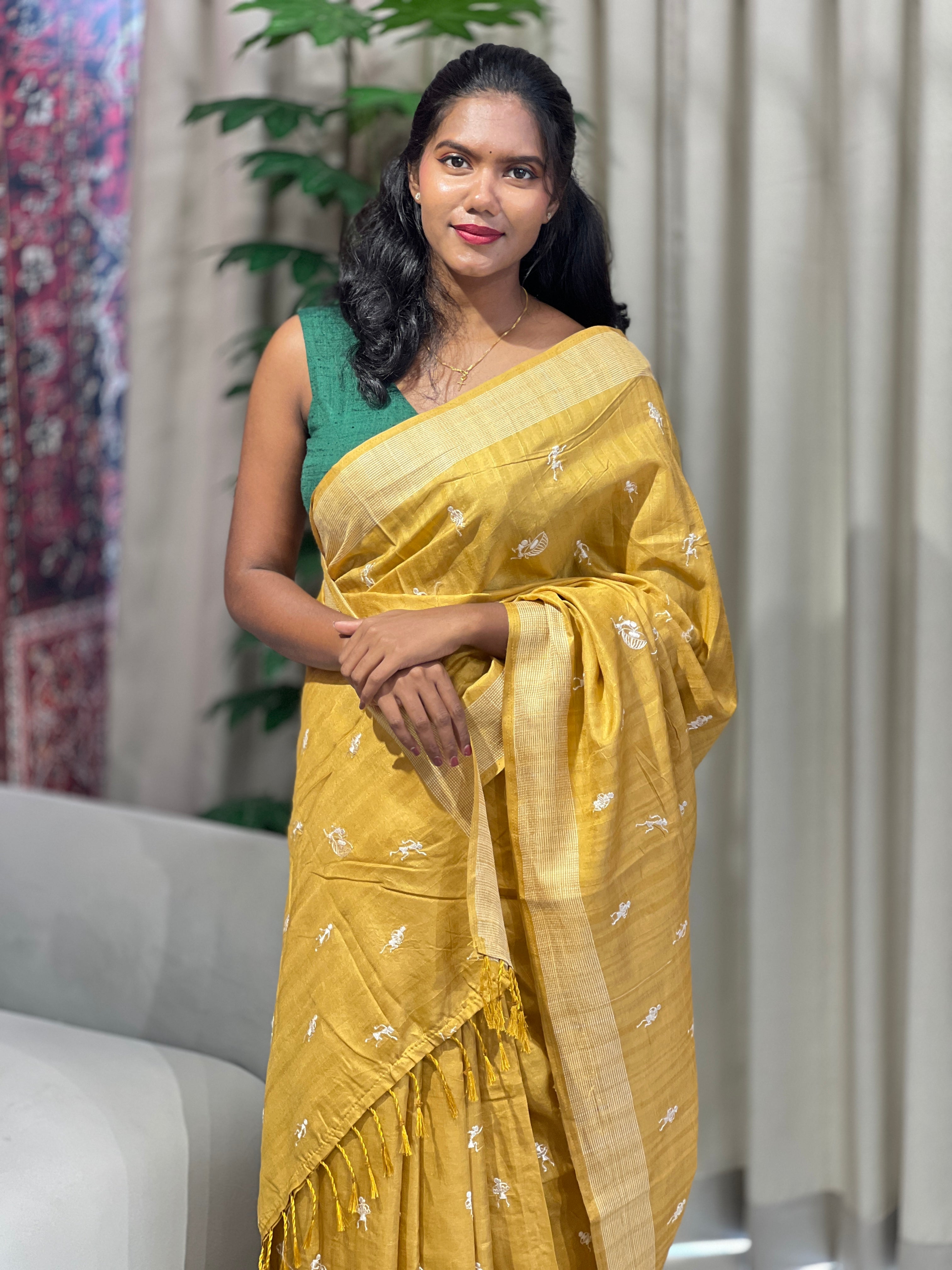 Machine Embroidery Semi Tussar Saree | SUN728