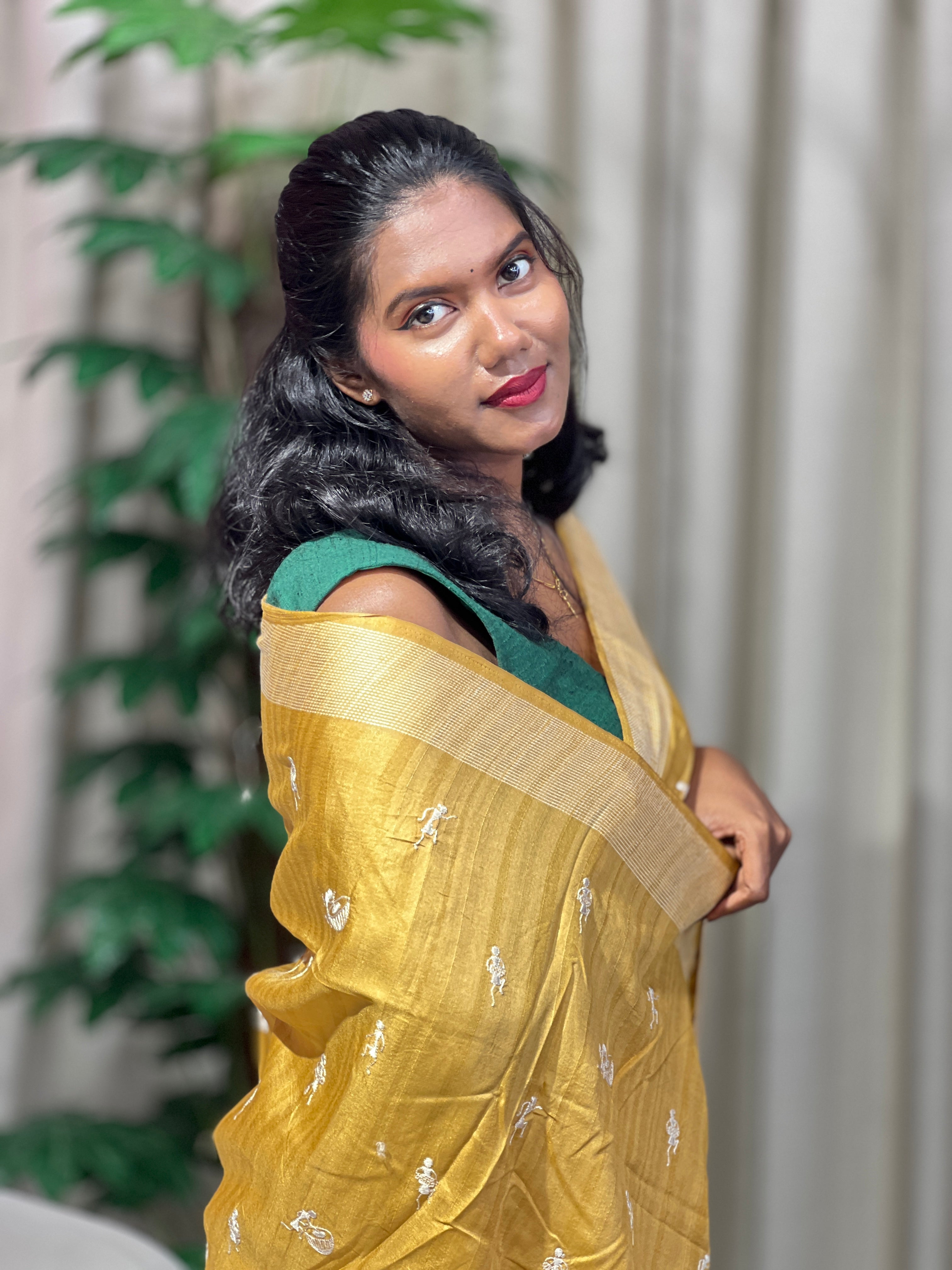 Machine Embroidery Semi Tussar Saree | SUN728
