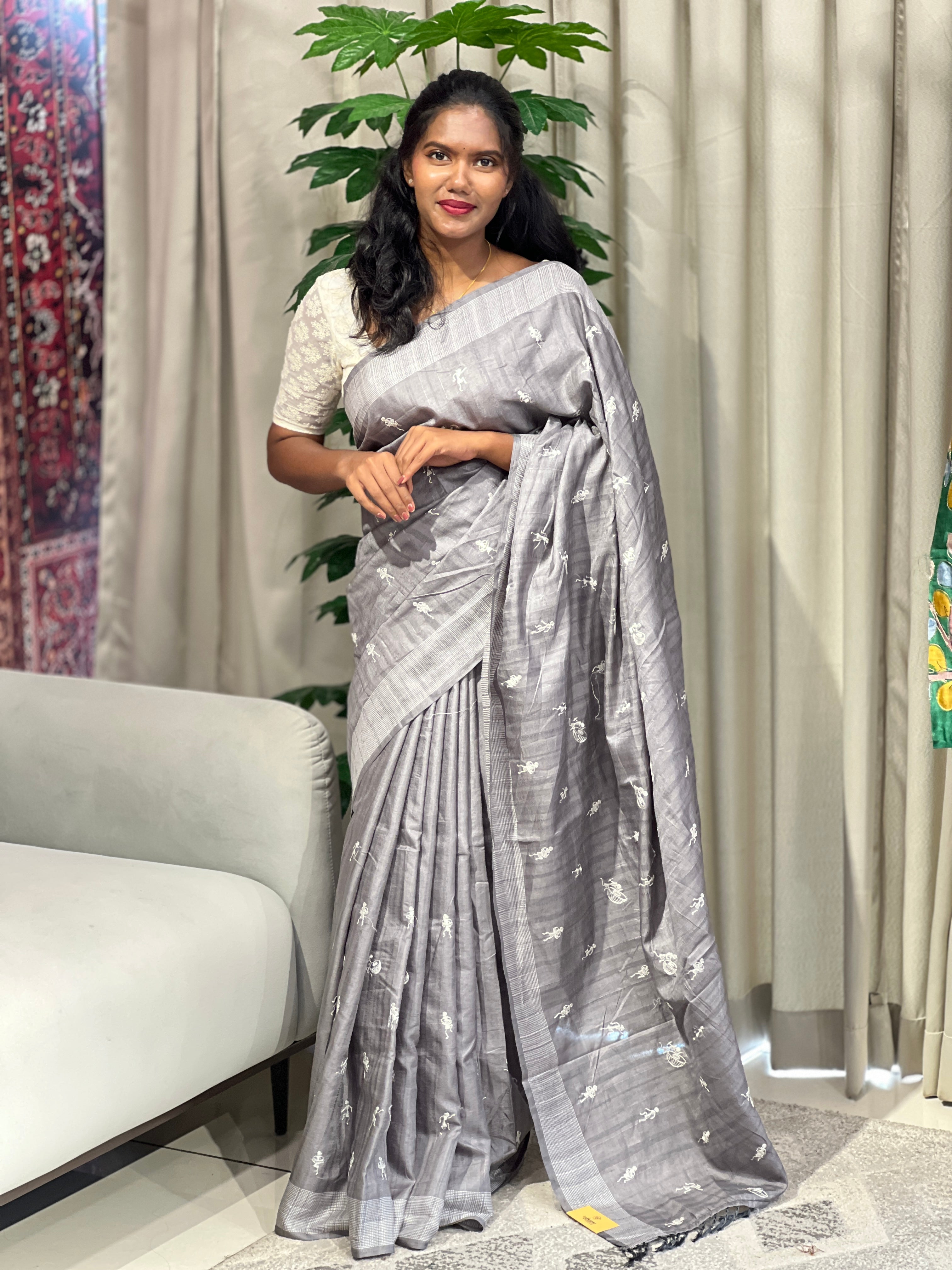 Machine Embroidery Semi Tussar Saree | SUN727