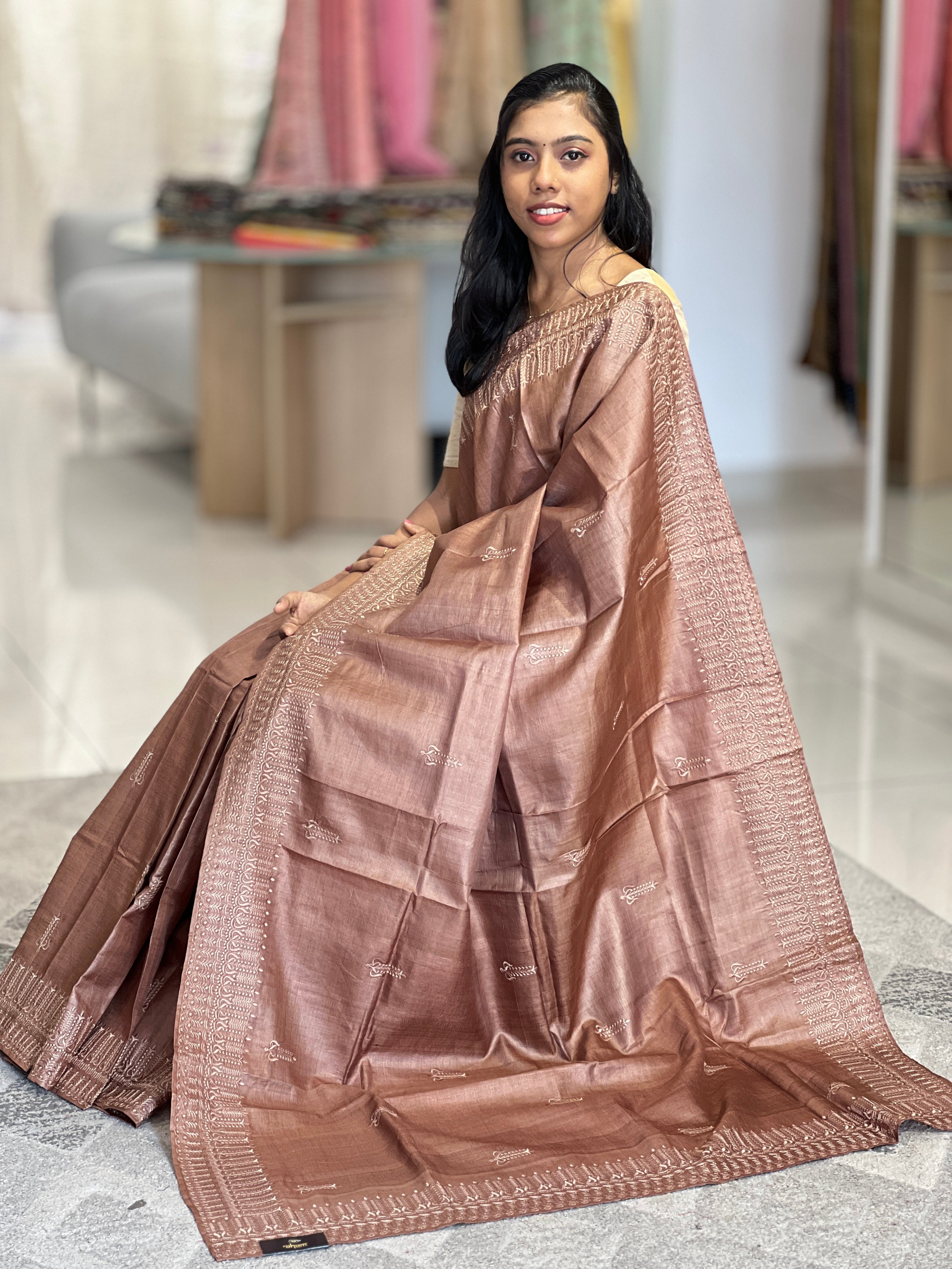 Computerized Embroidery Desi Tussar Saree | SBP777
