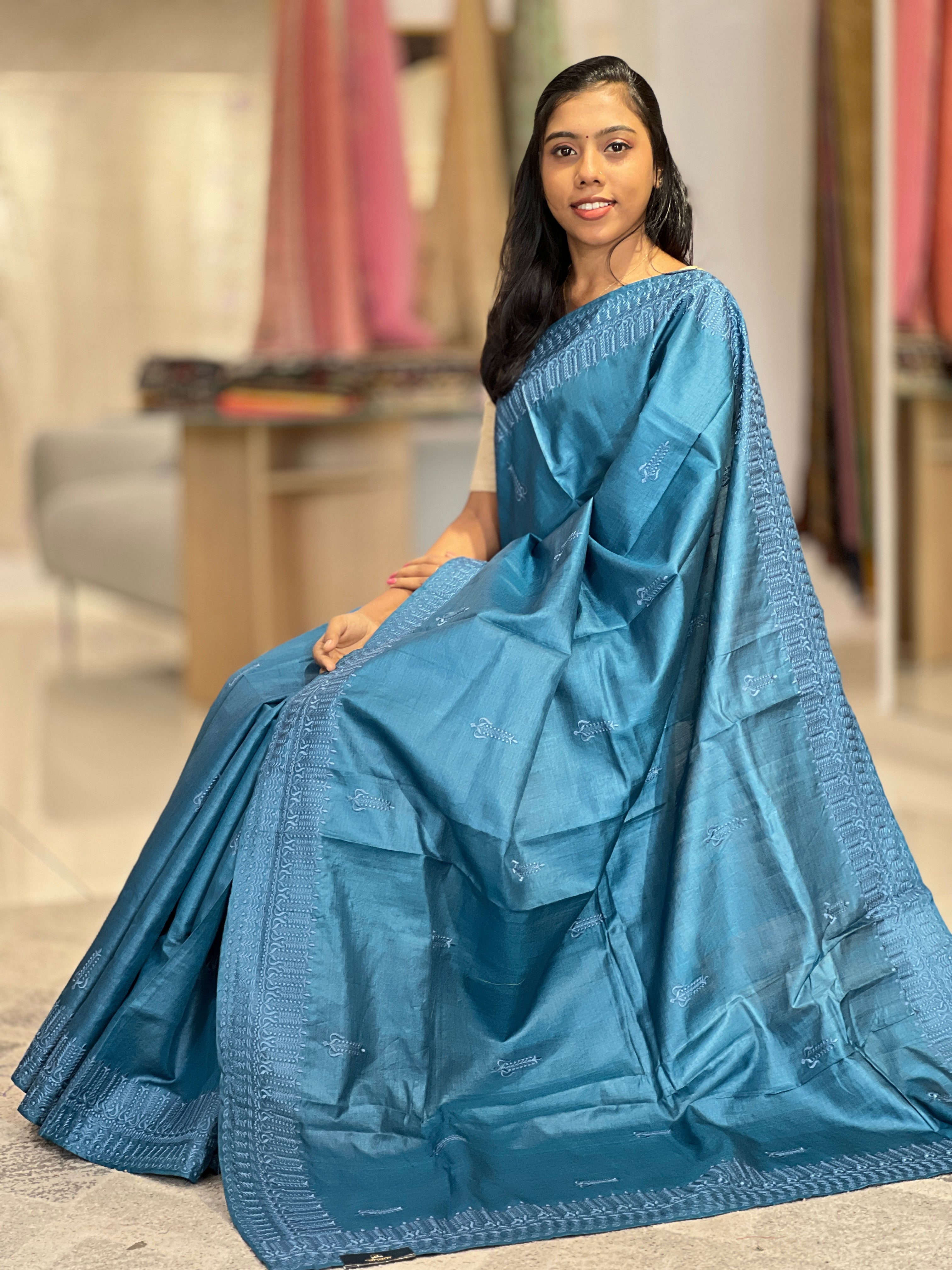 Computerized Embroidery Desi Tussar Saree | SBP776