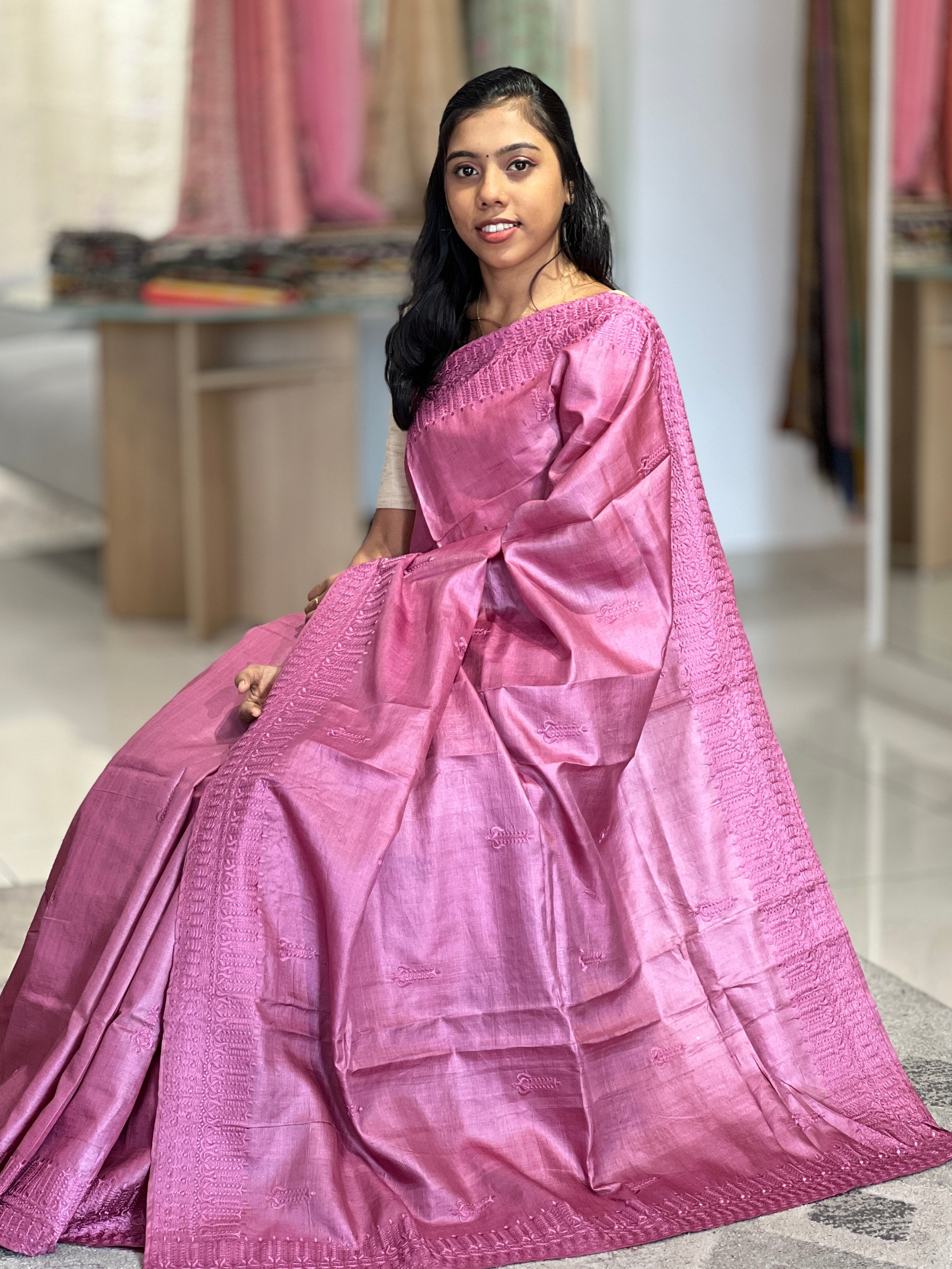 Computerized Embroidery Desi Tussar Saree |  SBP778