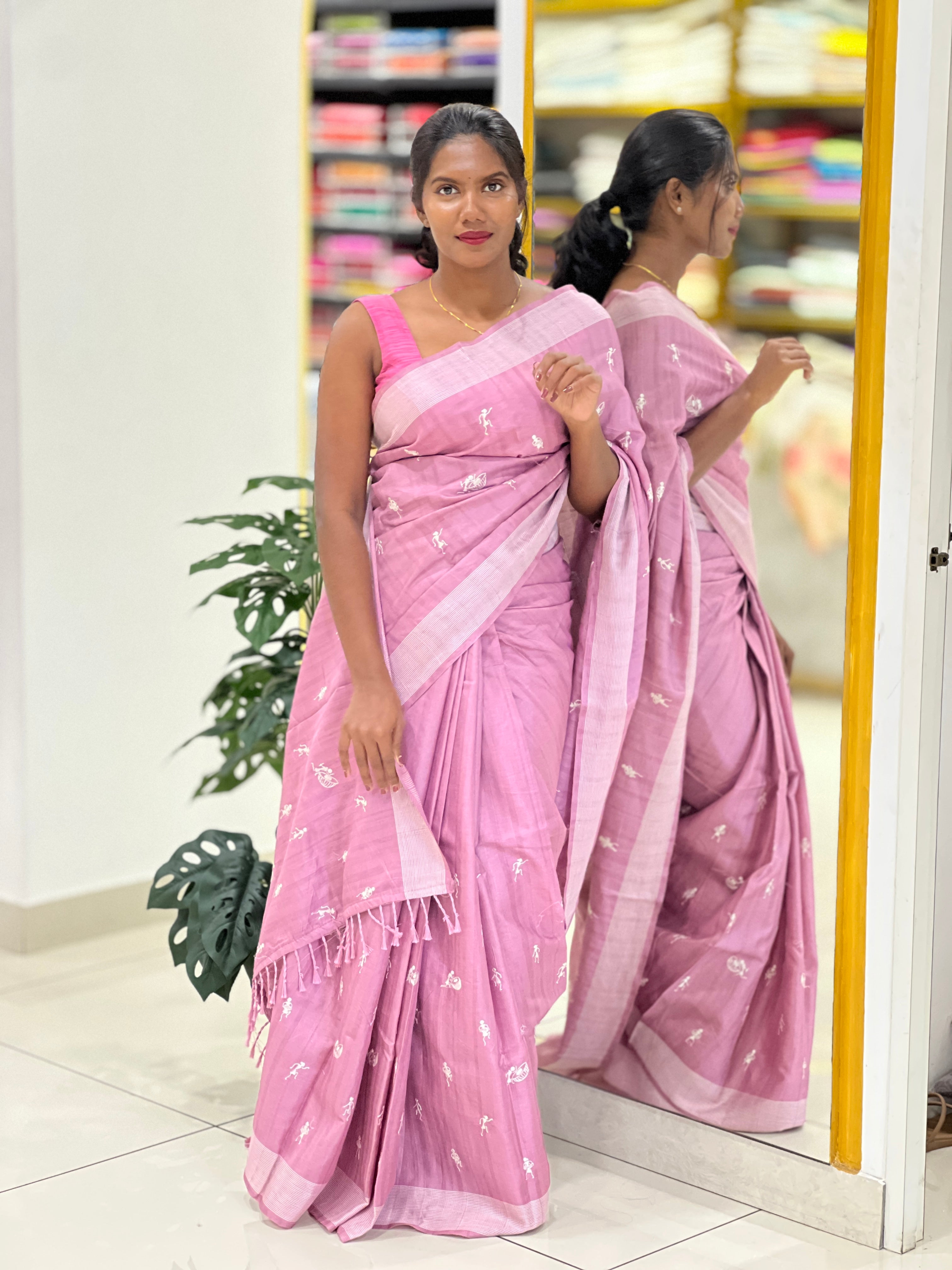 Machine Embroidery Semi Tussar Saree | SUN729
