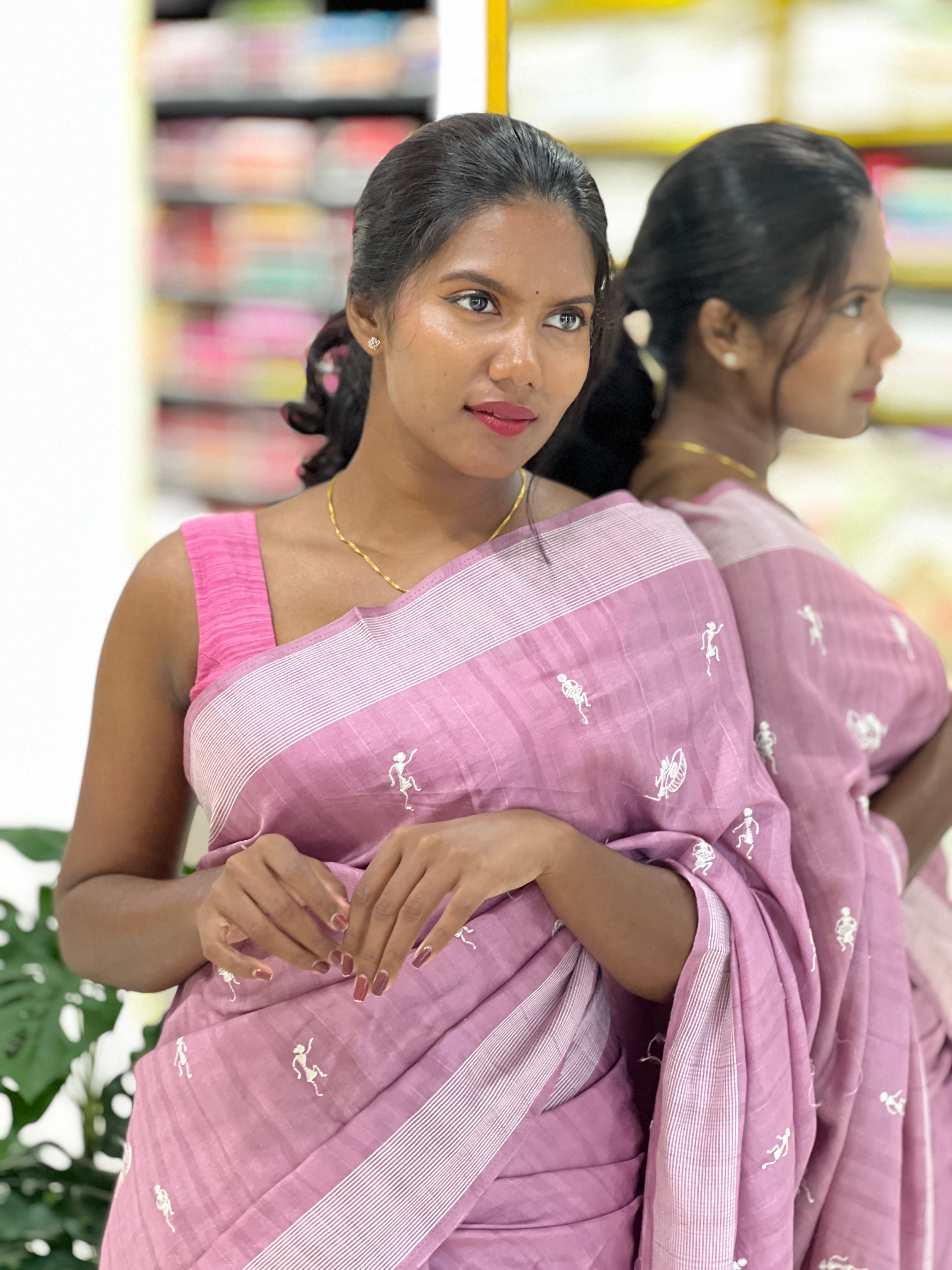 Machine Embroidery Semi Tussar Saree | SUN729